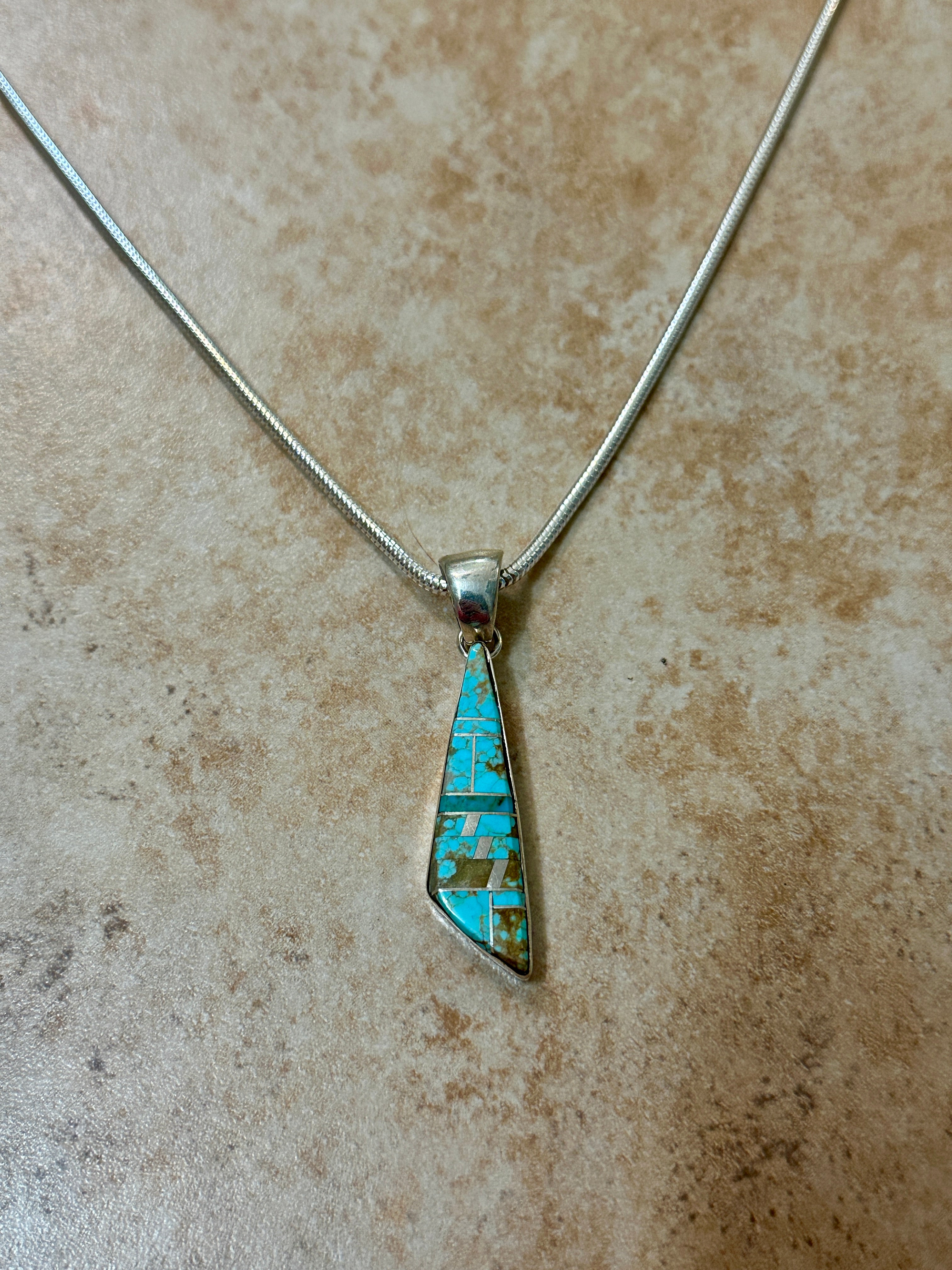 Handcrafted Turquoise 8 & Sterling Silver Pendant Necklace 24”