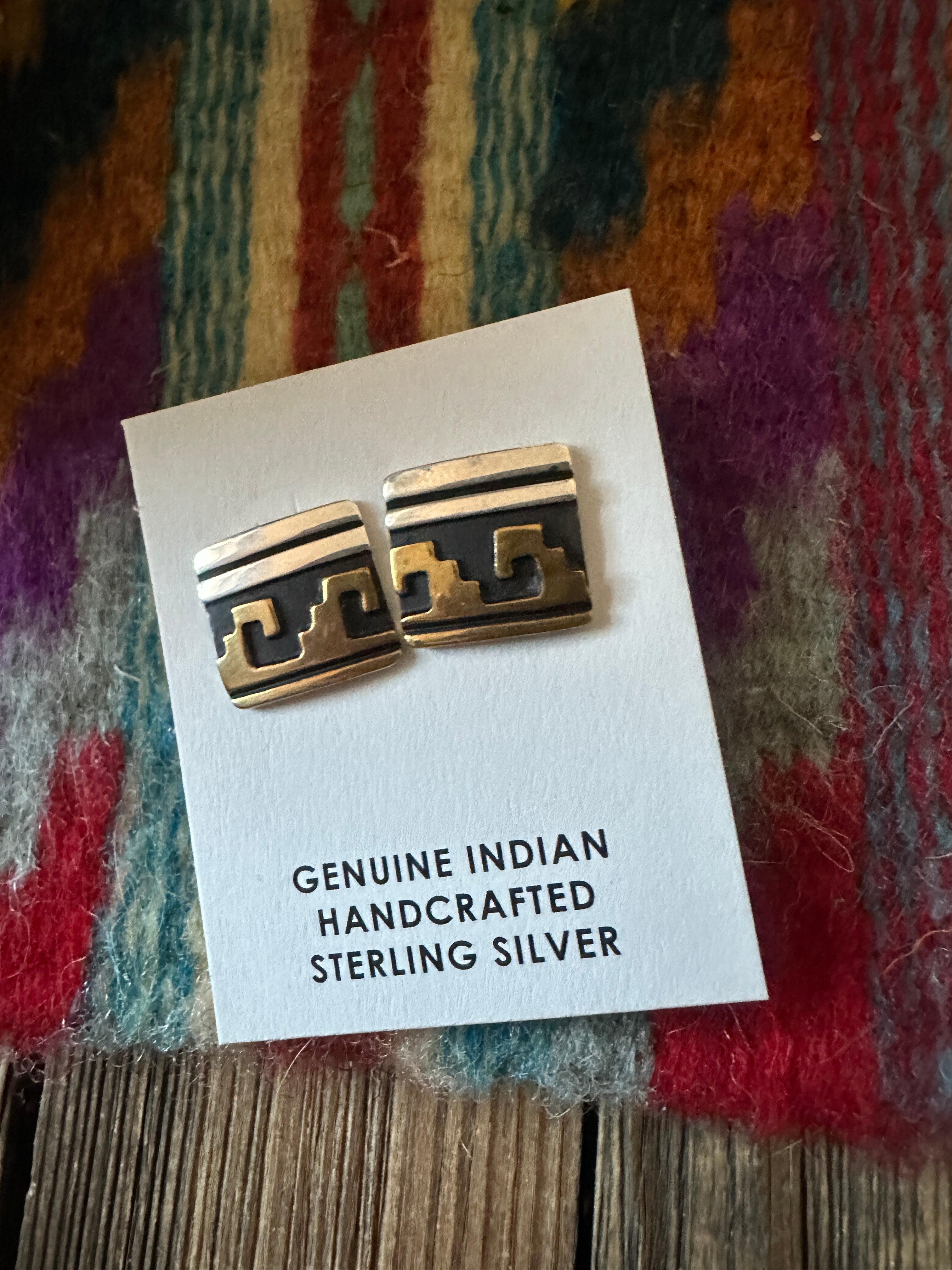 Hand Stamped Sterling Silver and Copper Post Earrings by T & R Singer