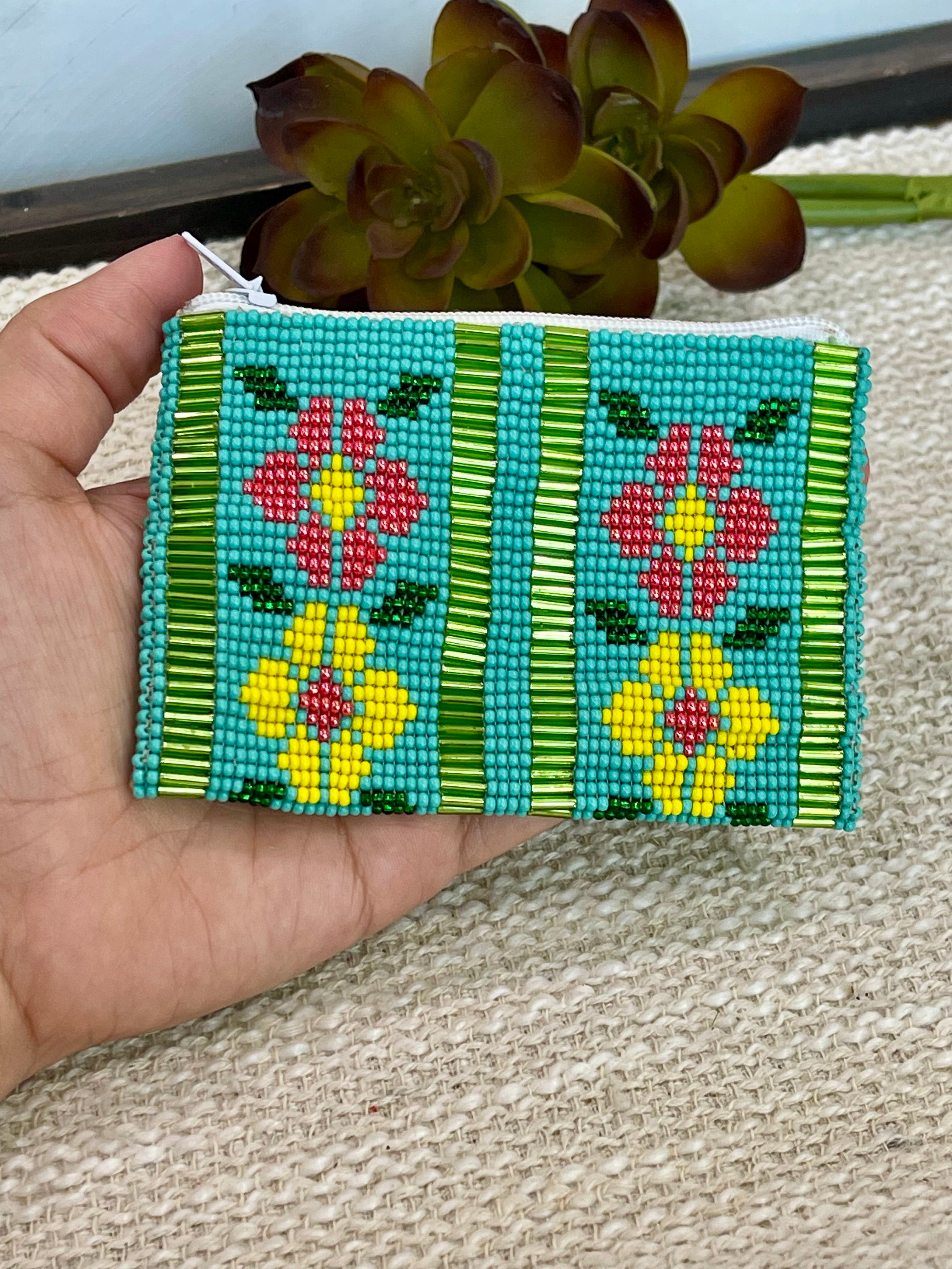 Handmade Beaded Flower Coin Purse