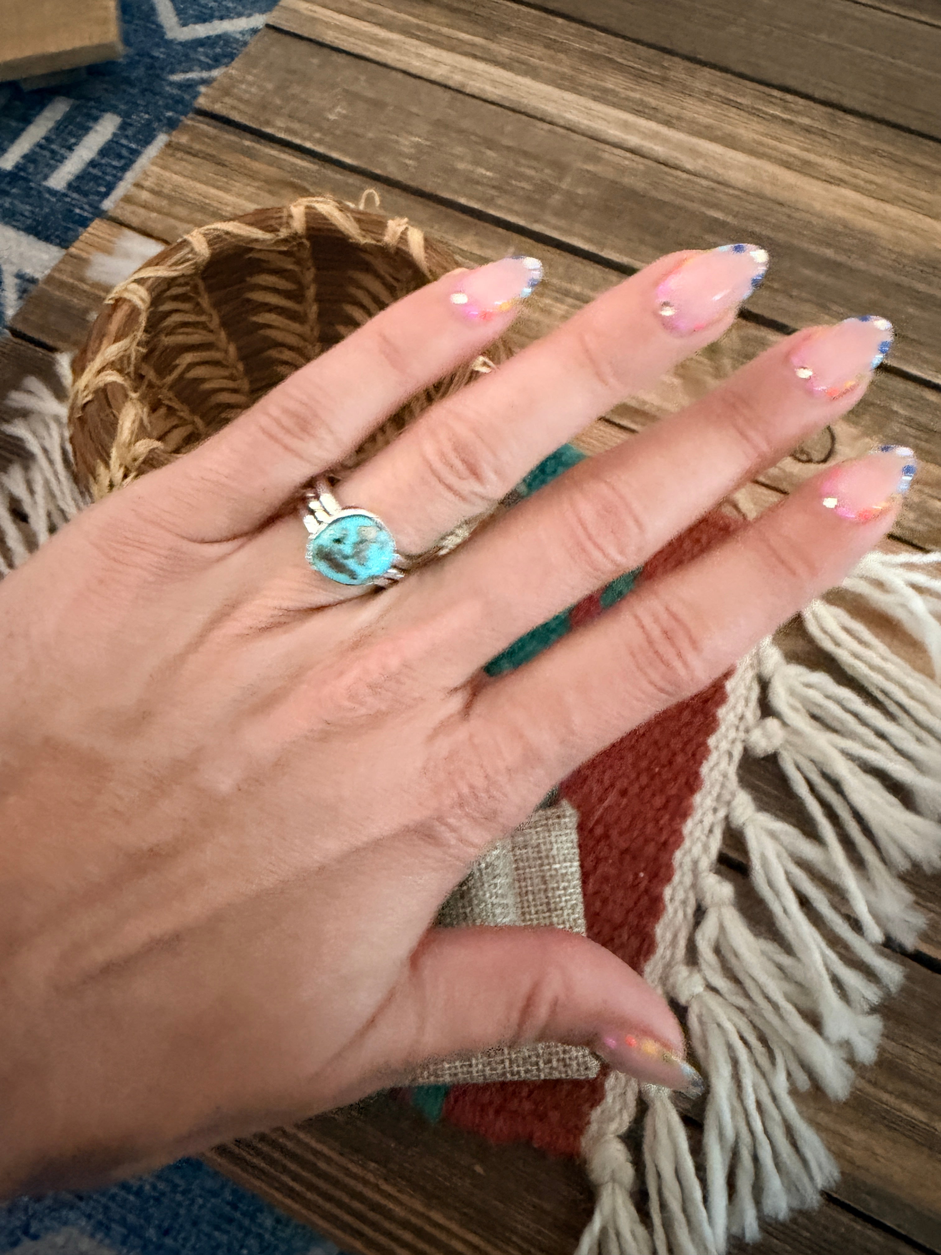 Handcrafted Turquoise & Sterling Silver Ring Size 4.75