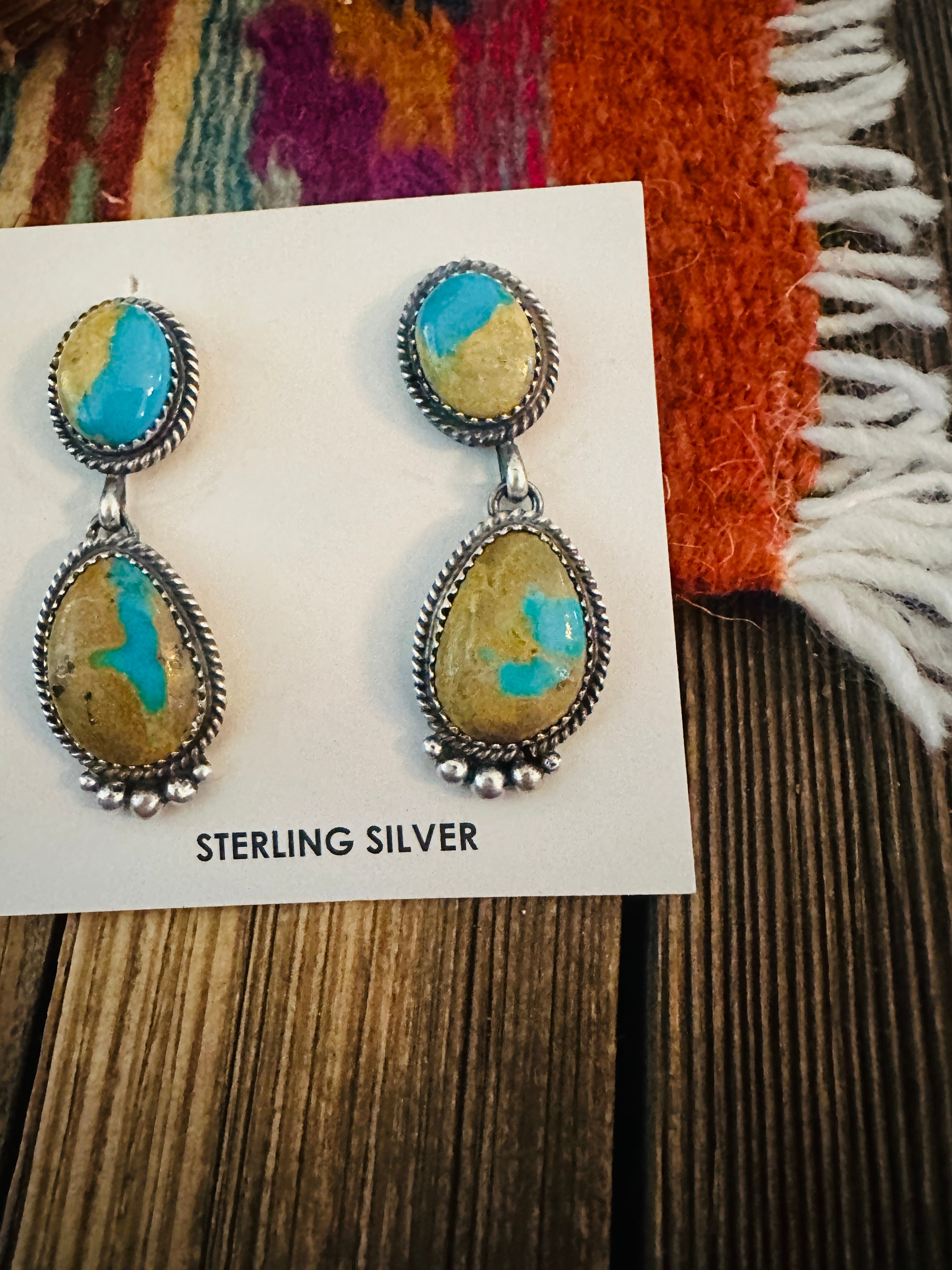Handcrafted Turquoise & Sterling Silver Dangle Earrings by Theresa Smith