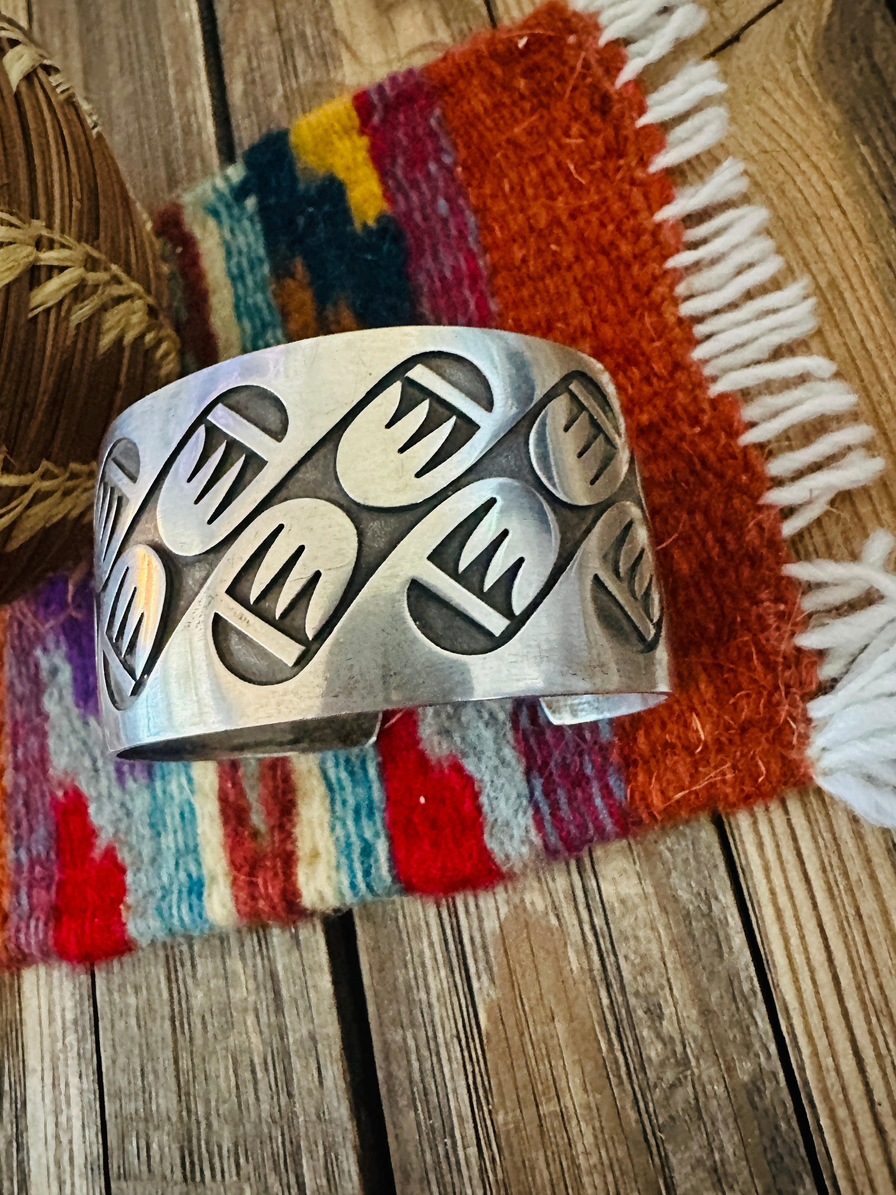 Handcrafted Old Pawn Sterling Silver Bear Paw Cuff Bracelet