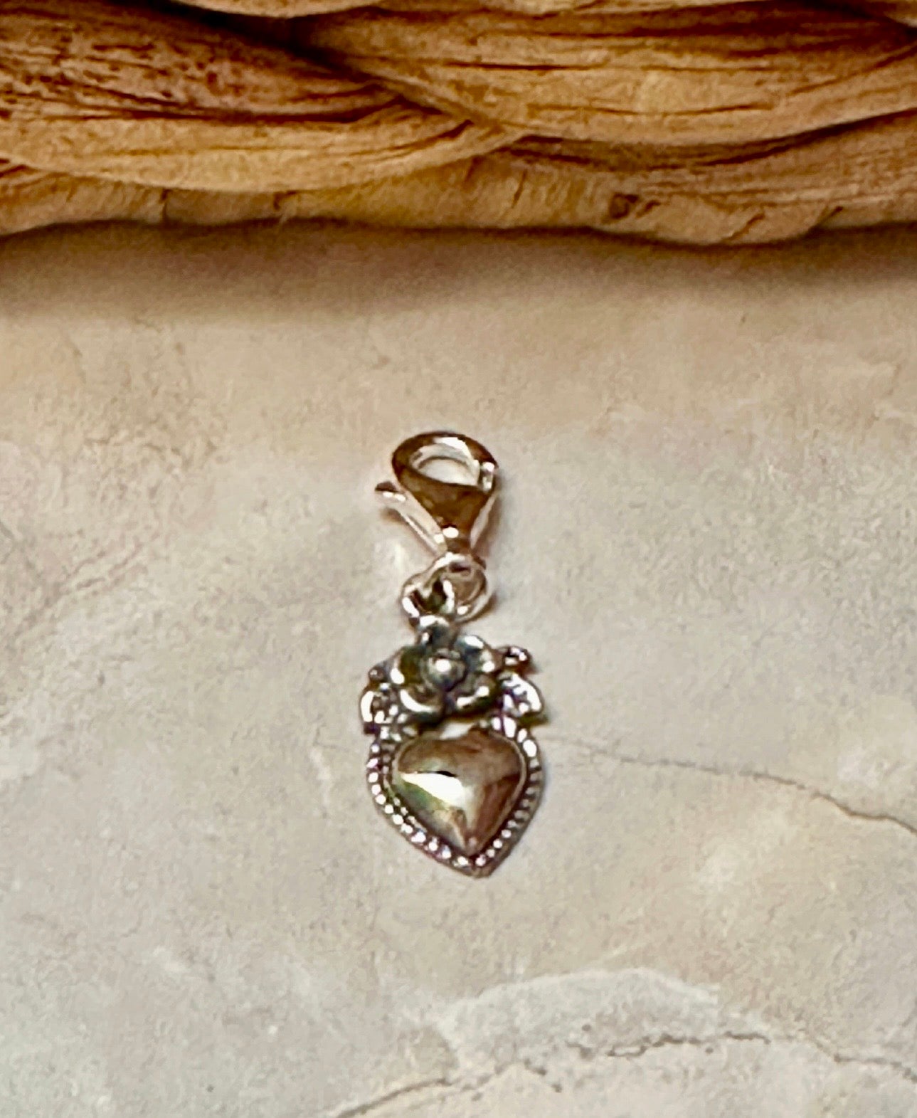 Sterling Silver Flower & Heart Charm