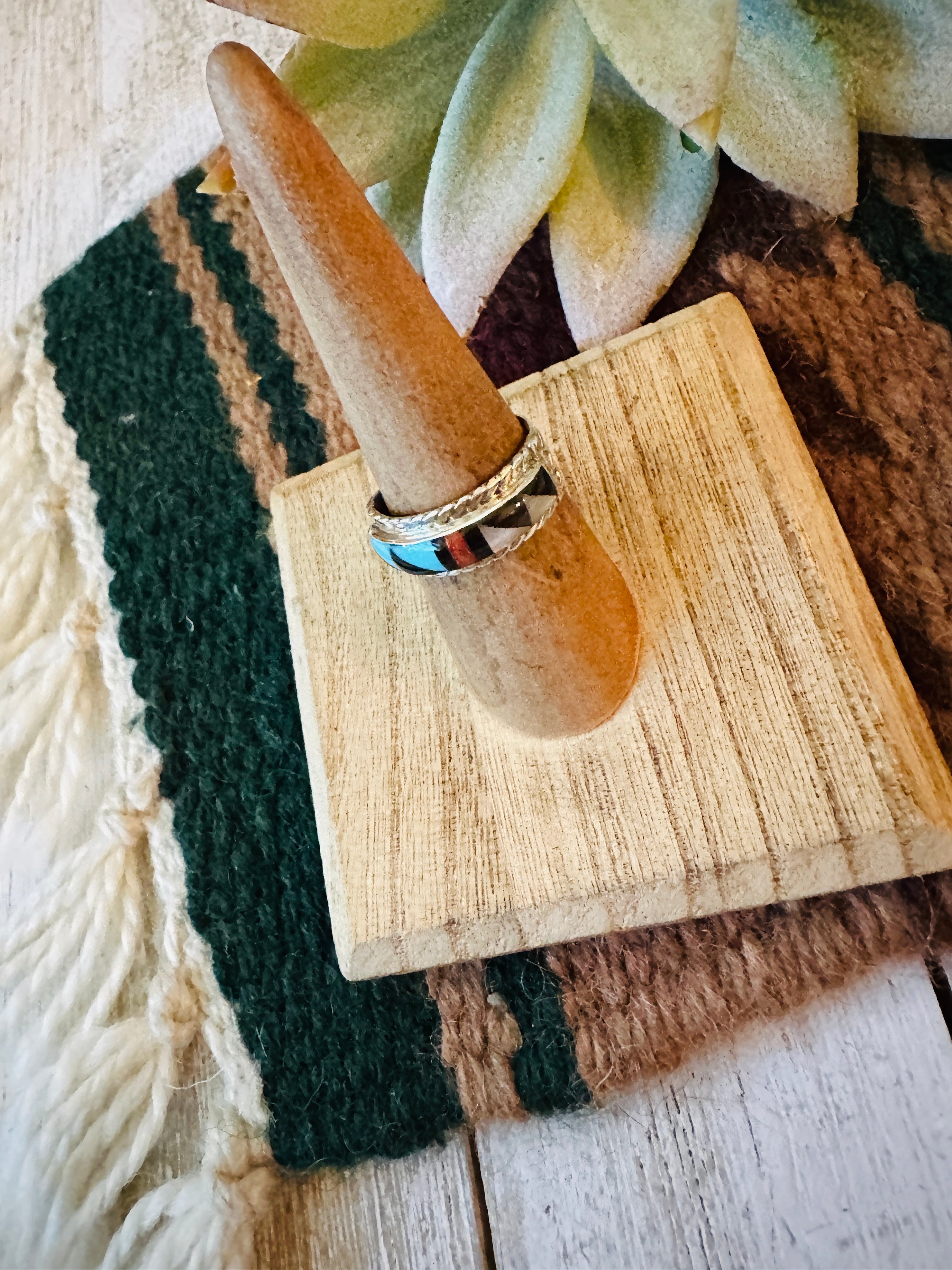 Handcrafted Sterling Silver & Multi Stone Inlay Ring