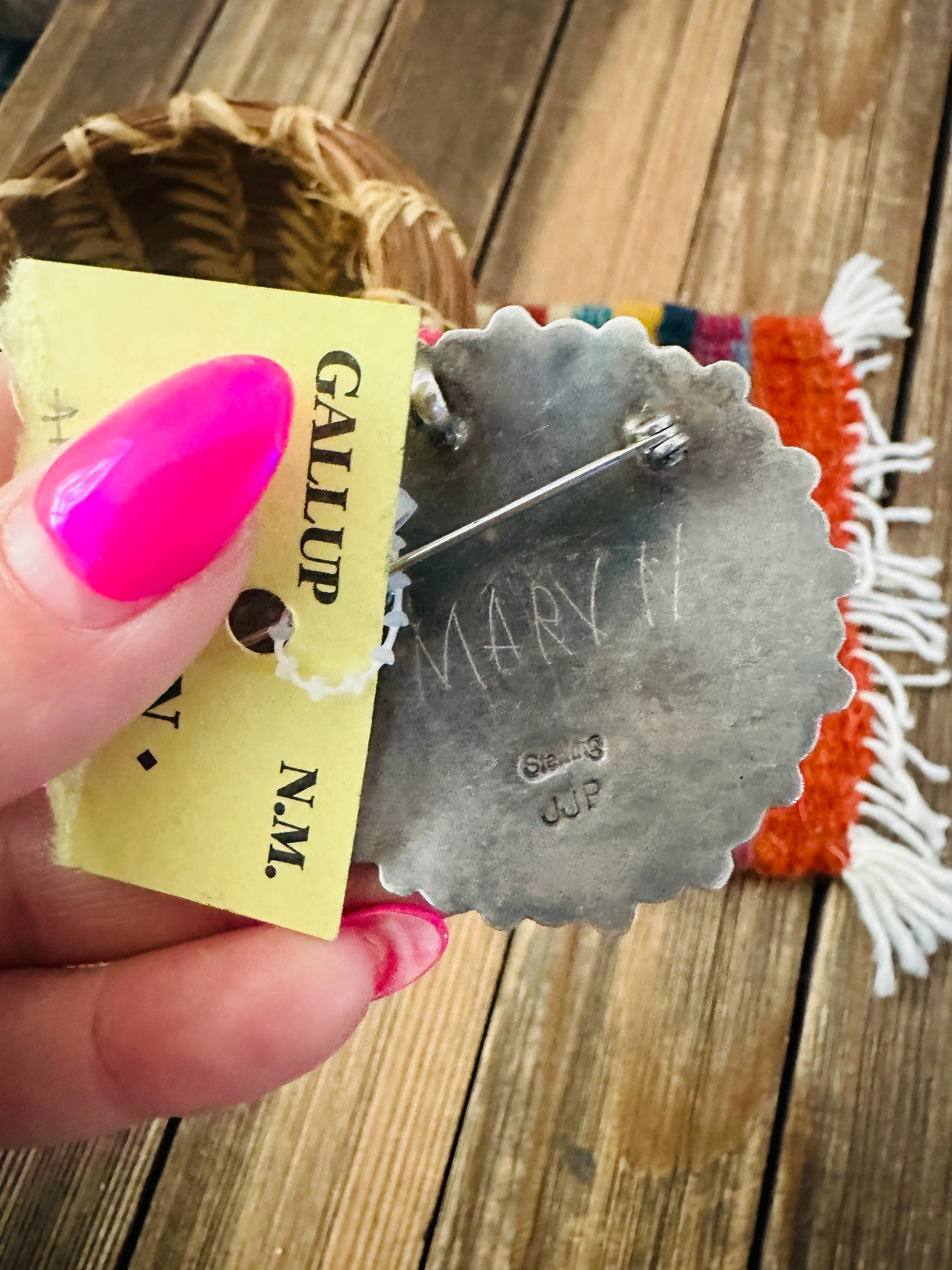 Old Pawn Handcrafted Turquoise and Sterling Silver Cluster Brooch/ Pendant