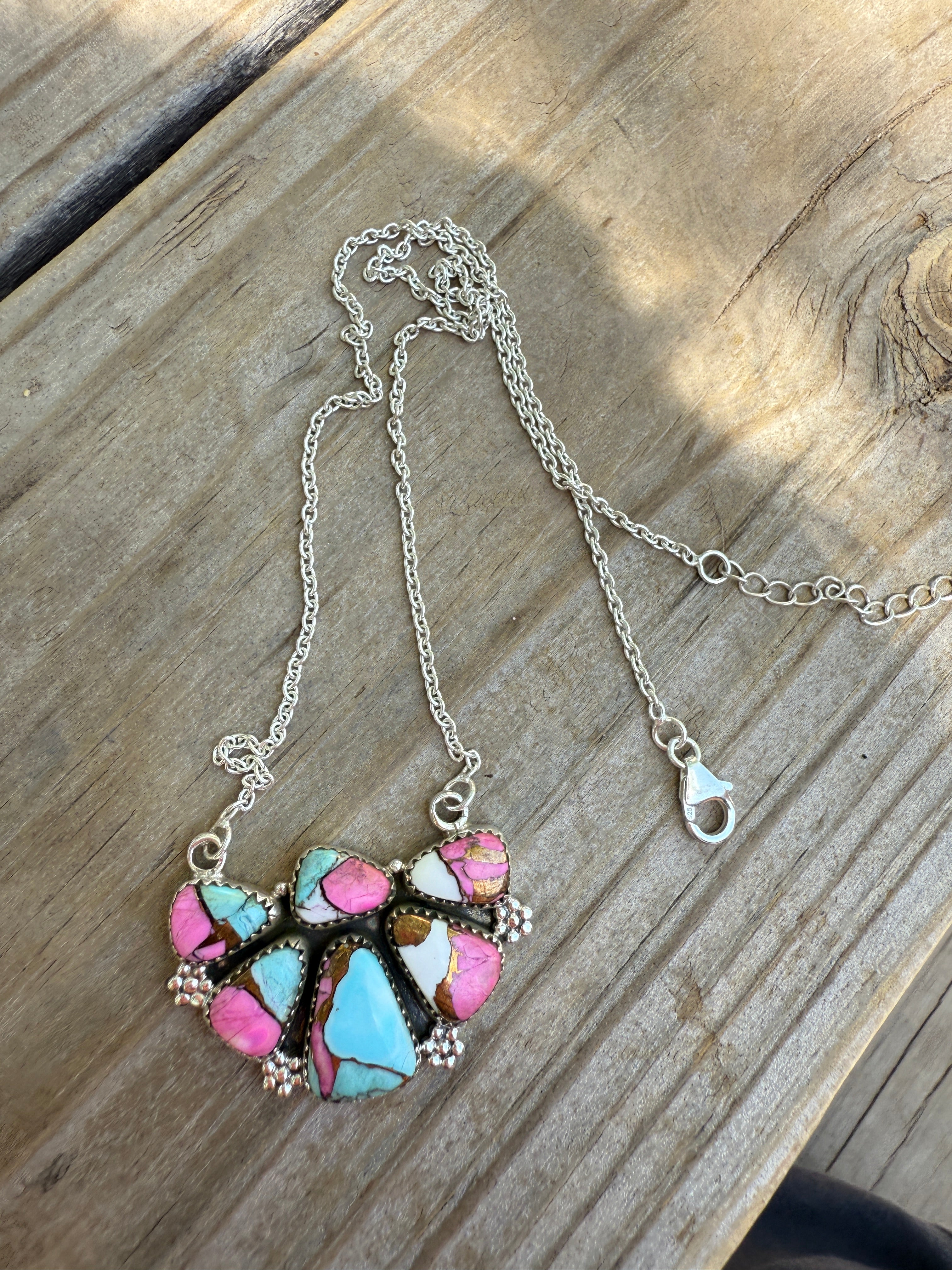 Handmade Cotton Candy Sterling Silver Crescent Necklace