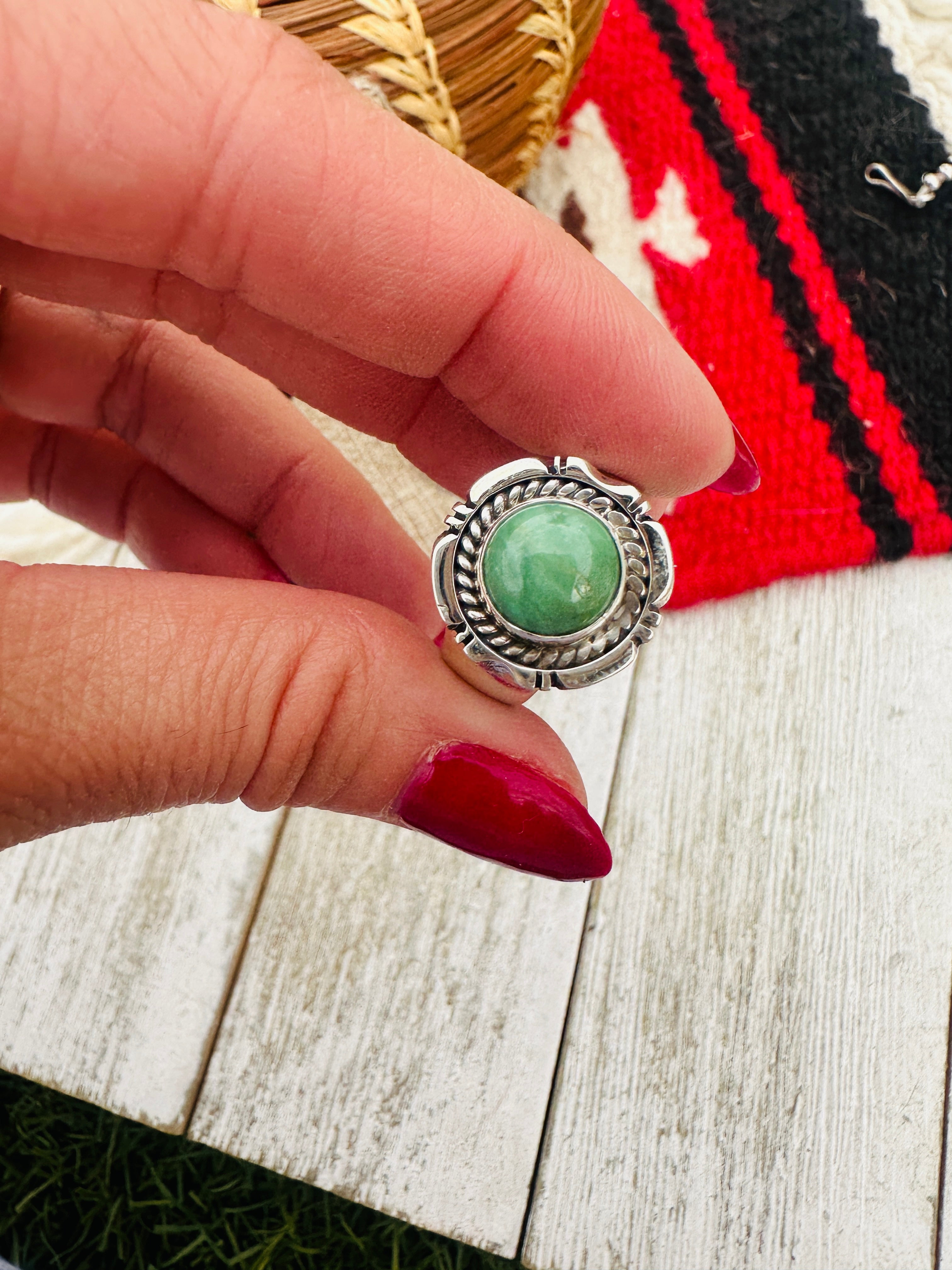 Handcrafted Turquoise & Sterling Silver Ring Size 6.75