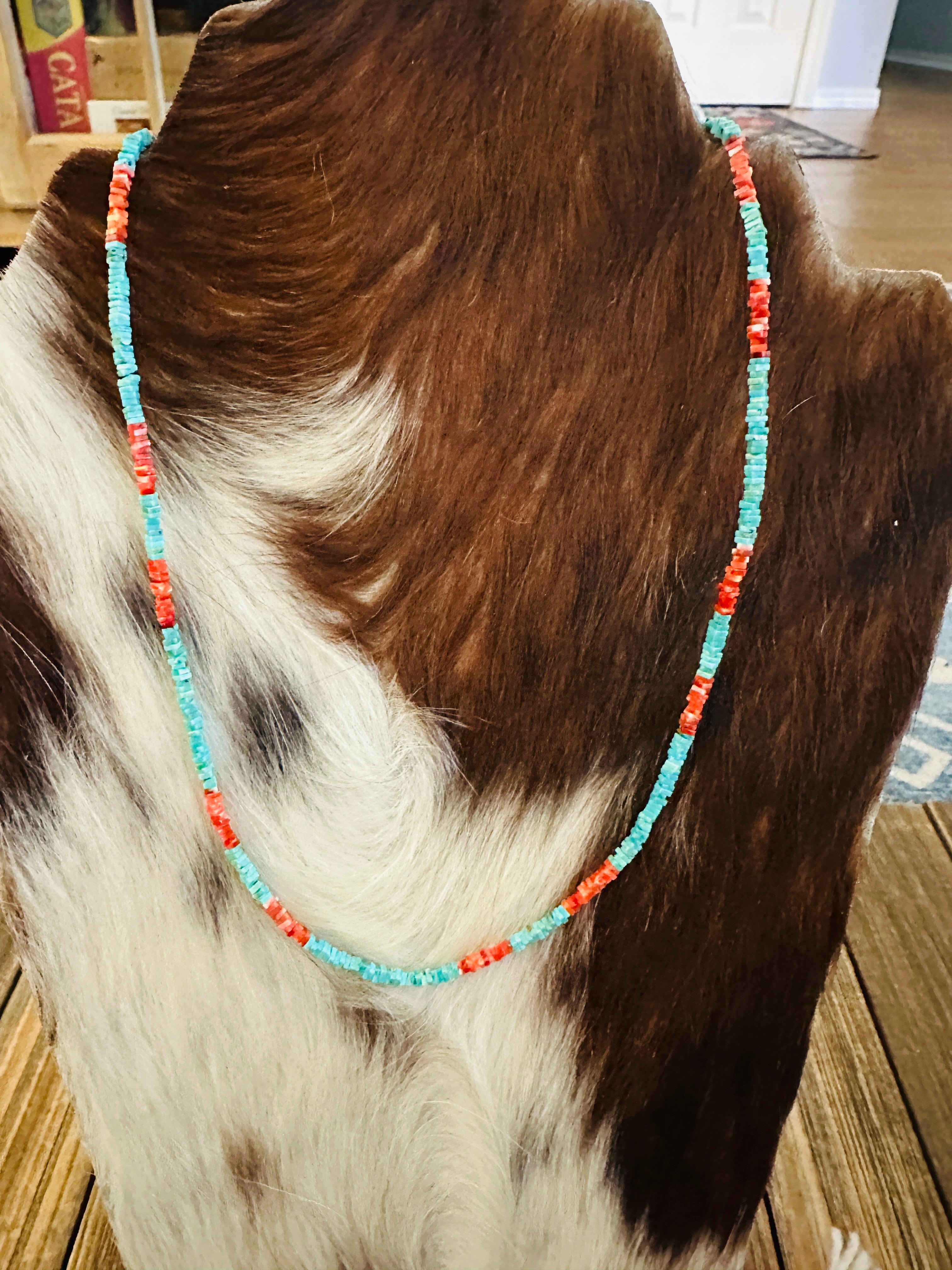 Handcrafted Turquoise & Spiny Oyster 20” Beaded Necklace