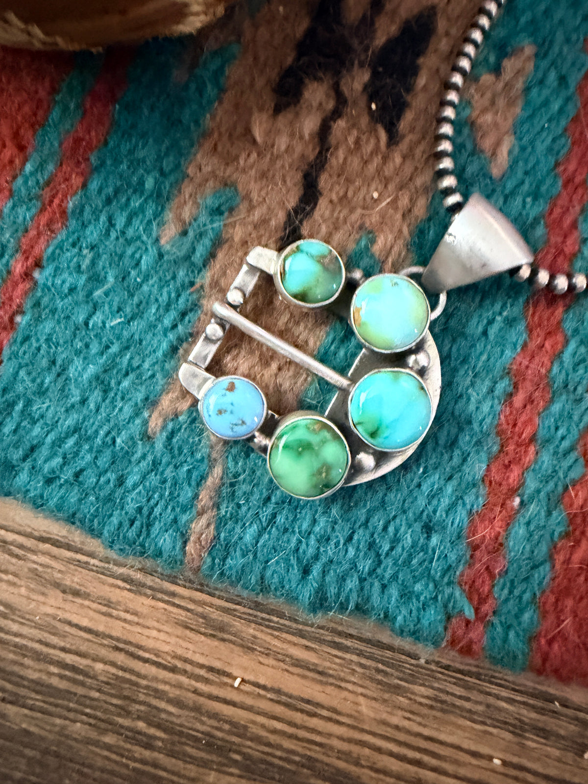 Handcrafted Sterling Silver & Turquoise Belt Buckle Pendant by Russell Sam