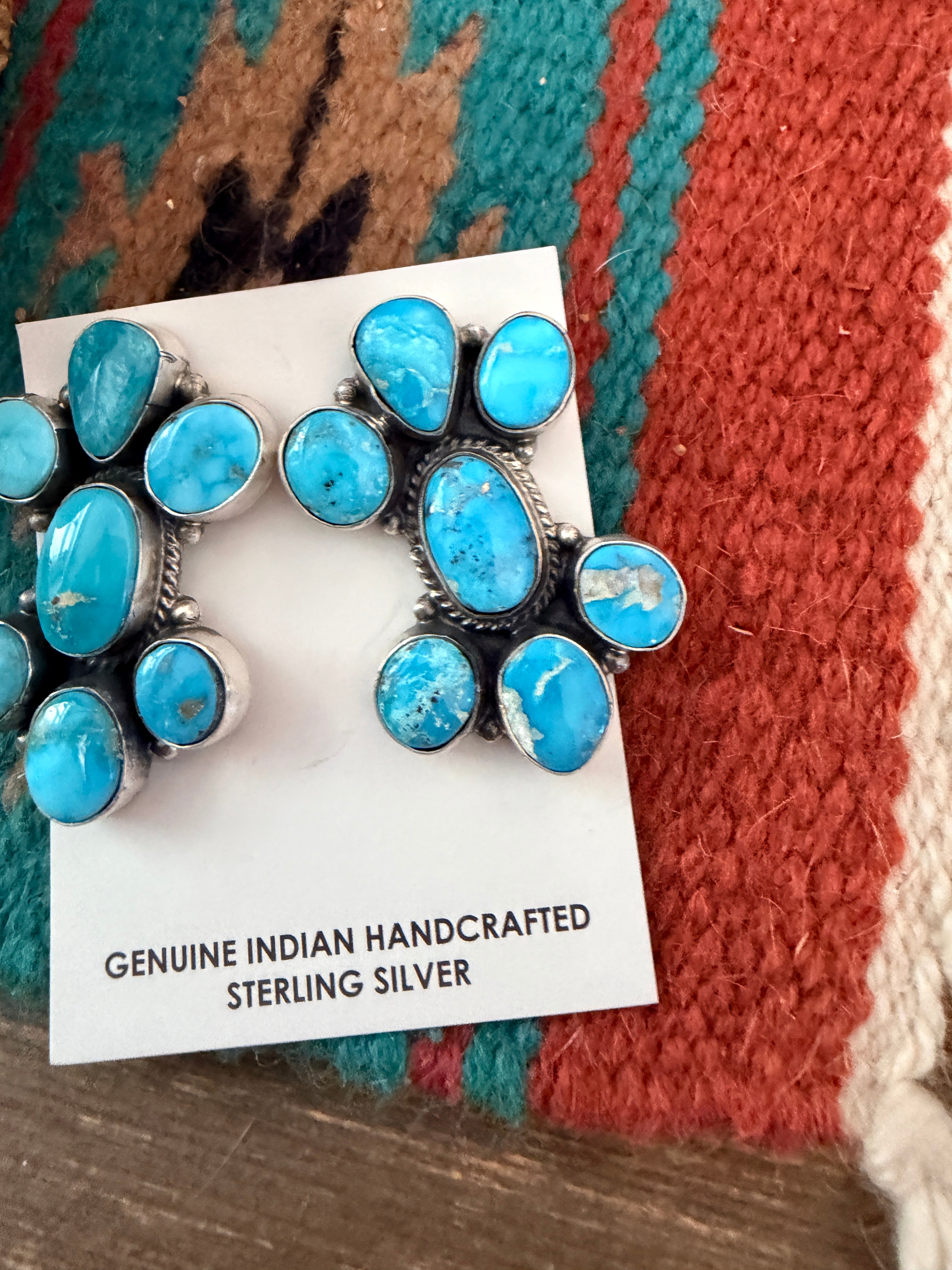 Handcrafted Turquoise & Sterling Silver Cluster Post Earrings