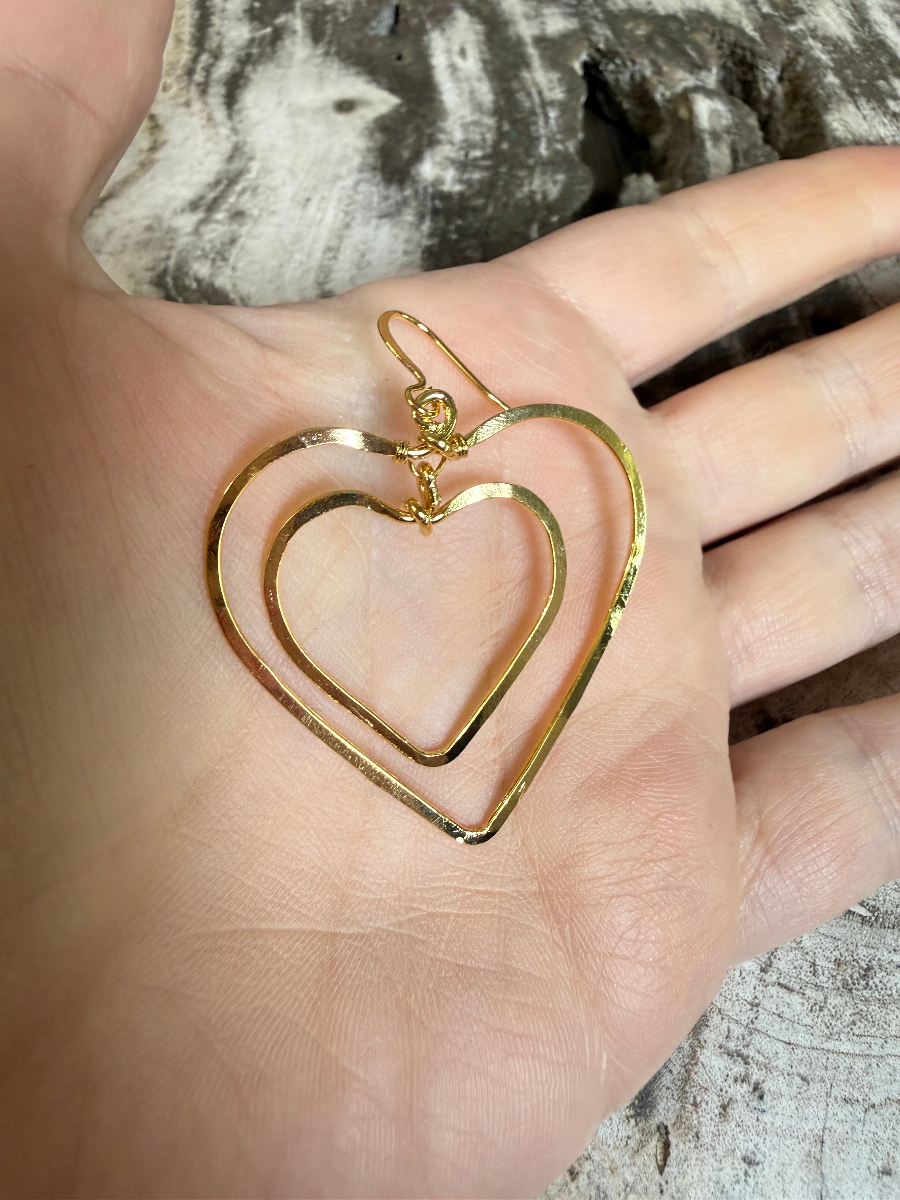 “The Golden Collection” GOLD DOUBLE HEART Handmade Gold Plated Earrings