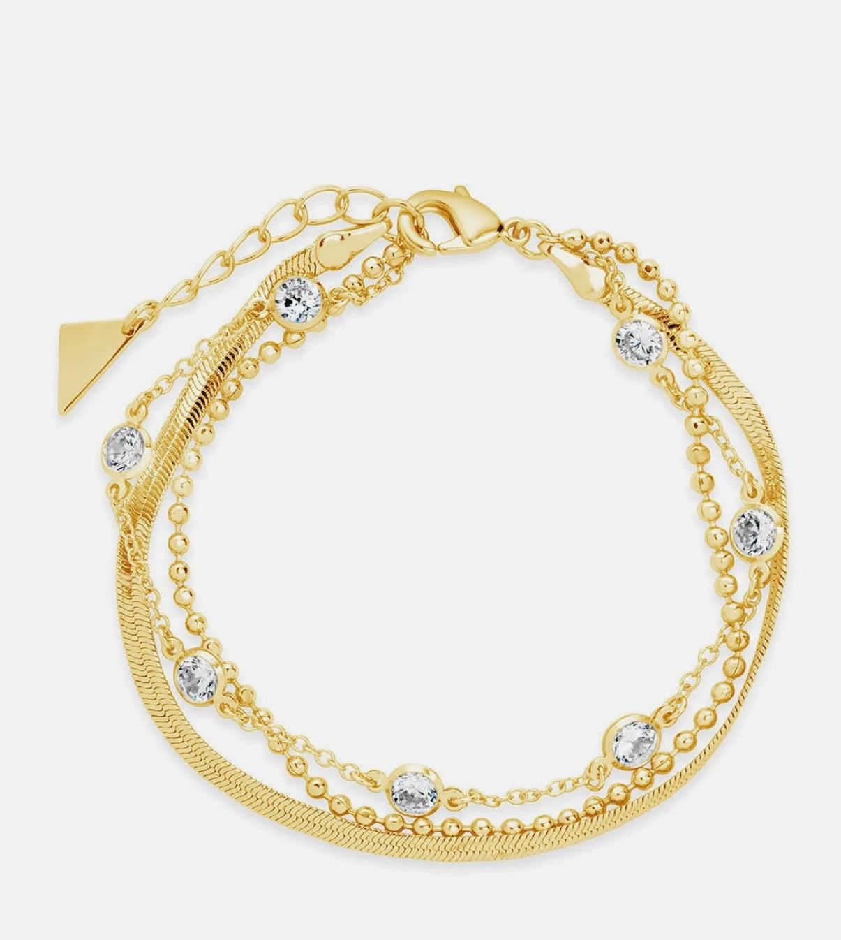 Paisley CZ & Layered Chain Bracelet 14k Gold
