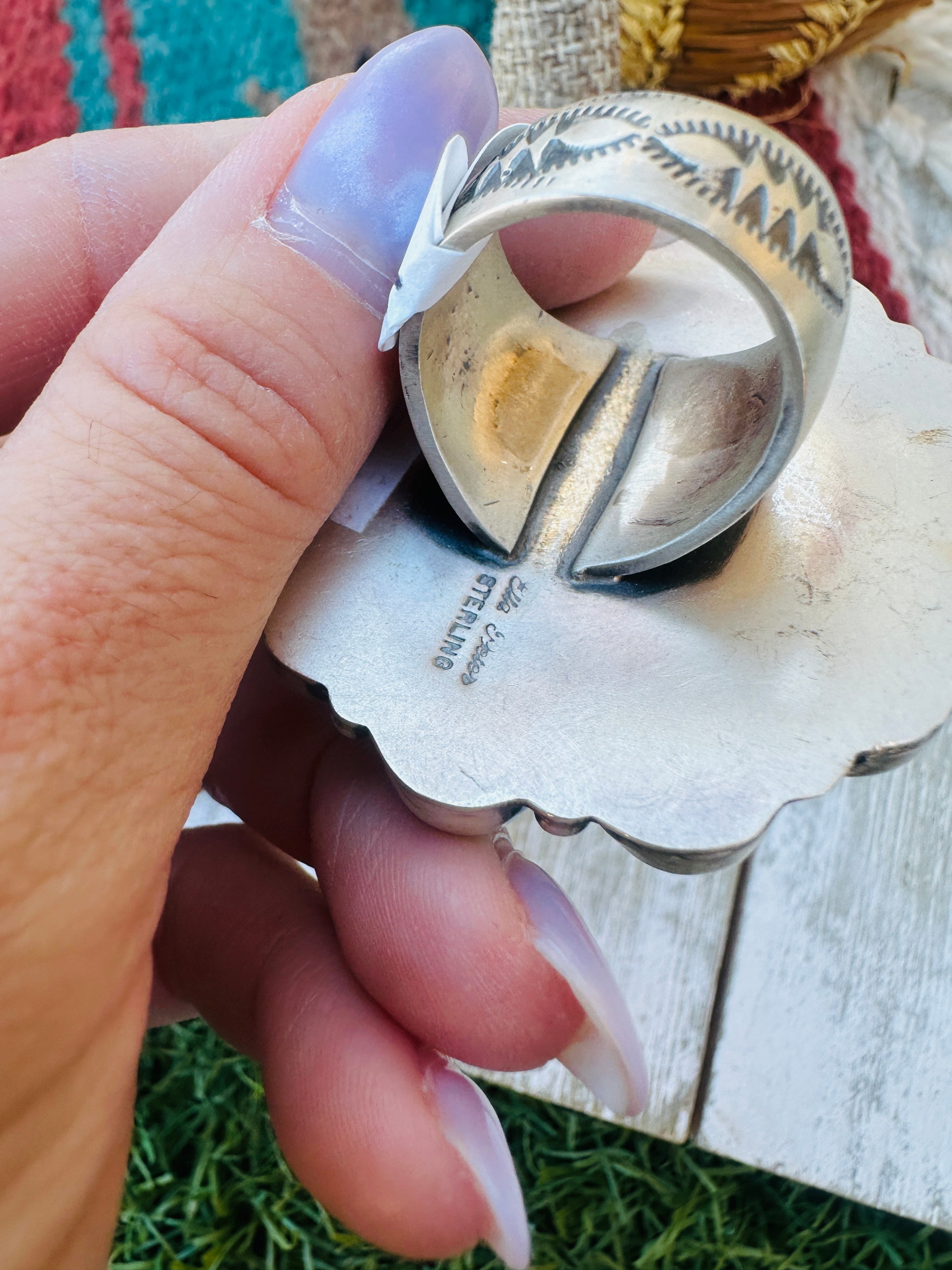 Hand Crafted Multi Turquoise & Sterling Silver Cluster Ring Size 9 by Ella Peter