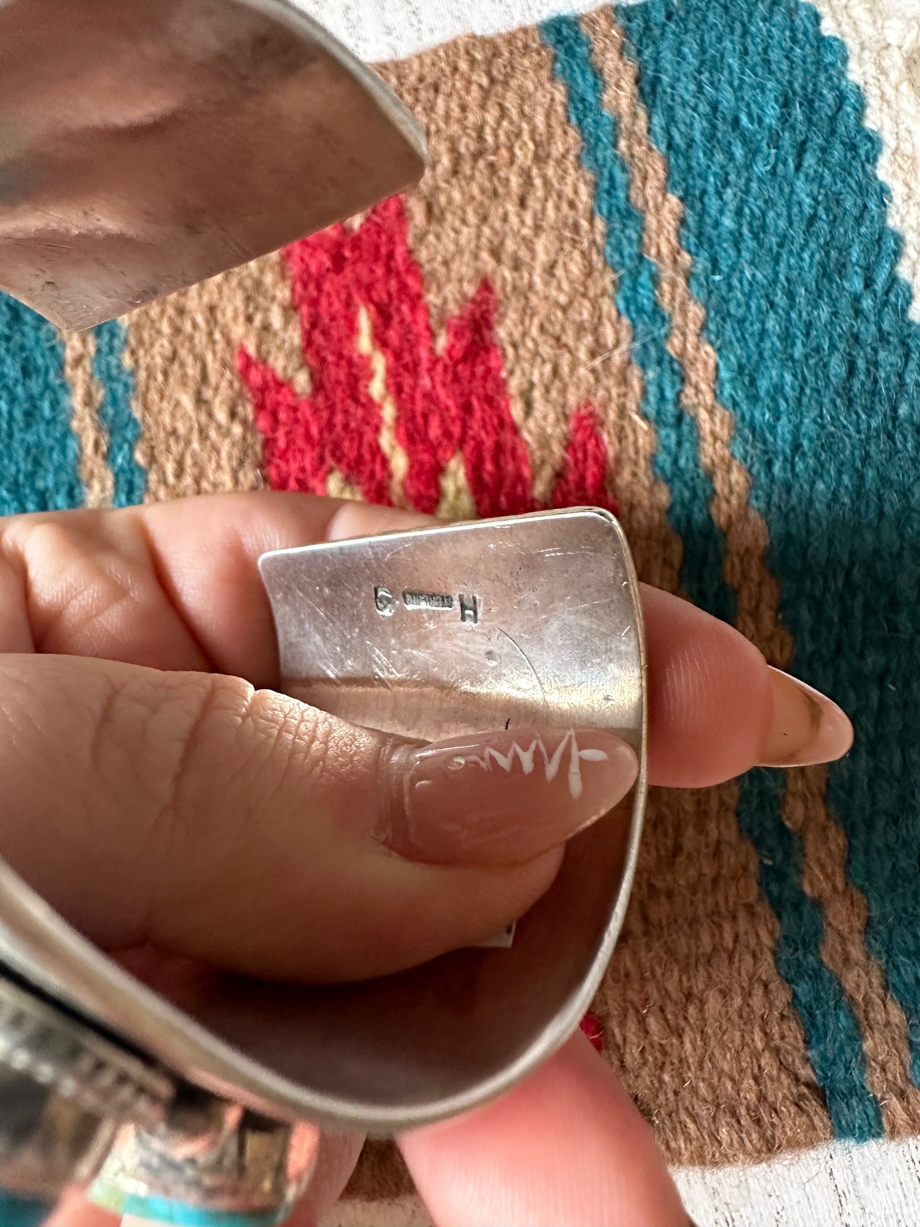 Beautiful Navajo Sterling Silver 5 Stone Kingman Webb Turquoise Bracelet Cuff Signed /