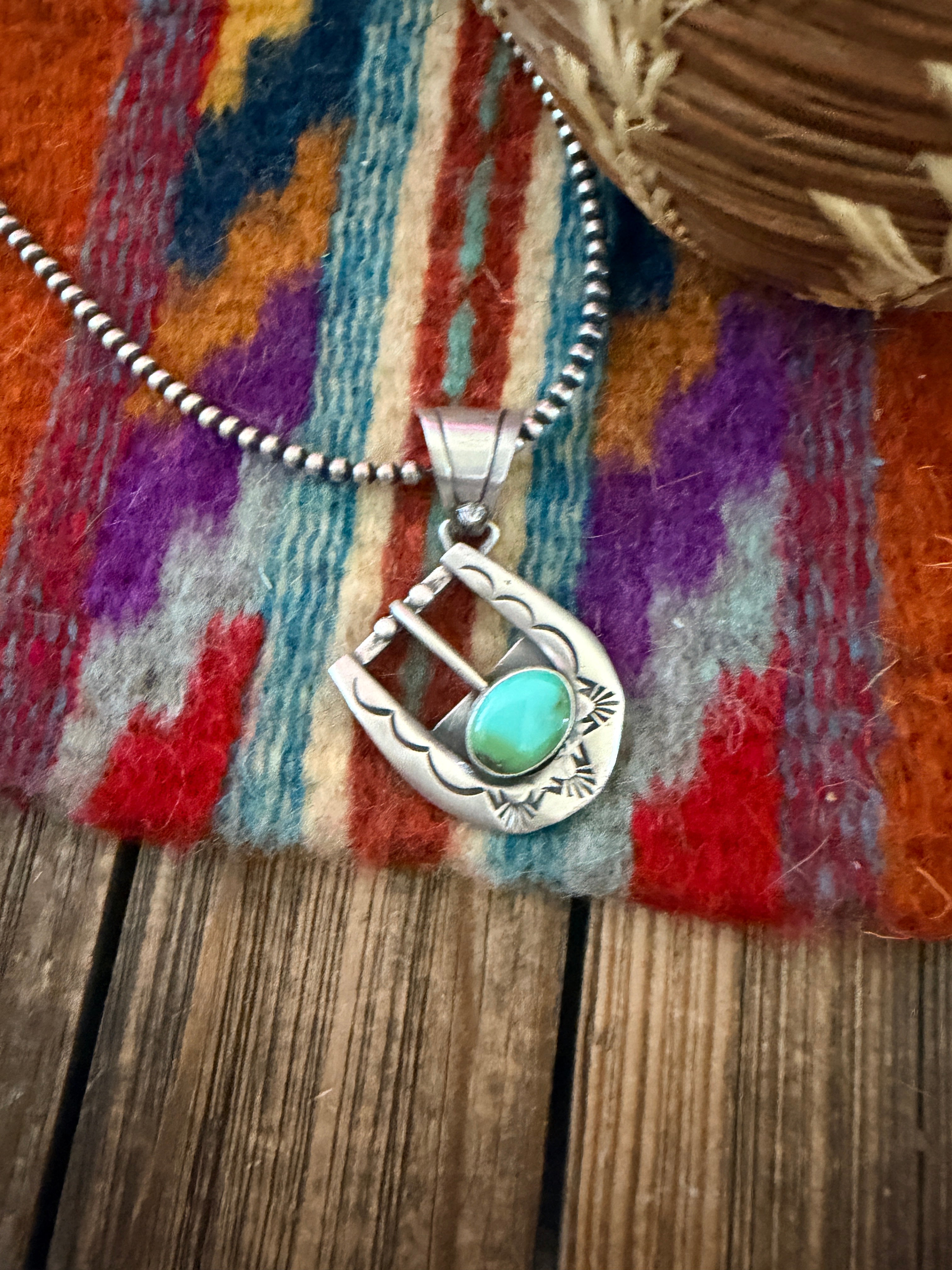 Handcrafted Sterling Silver & Turquoise Belt Buckle Pendant by Leroy James