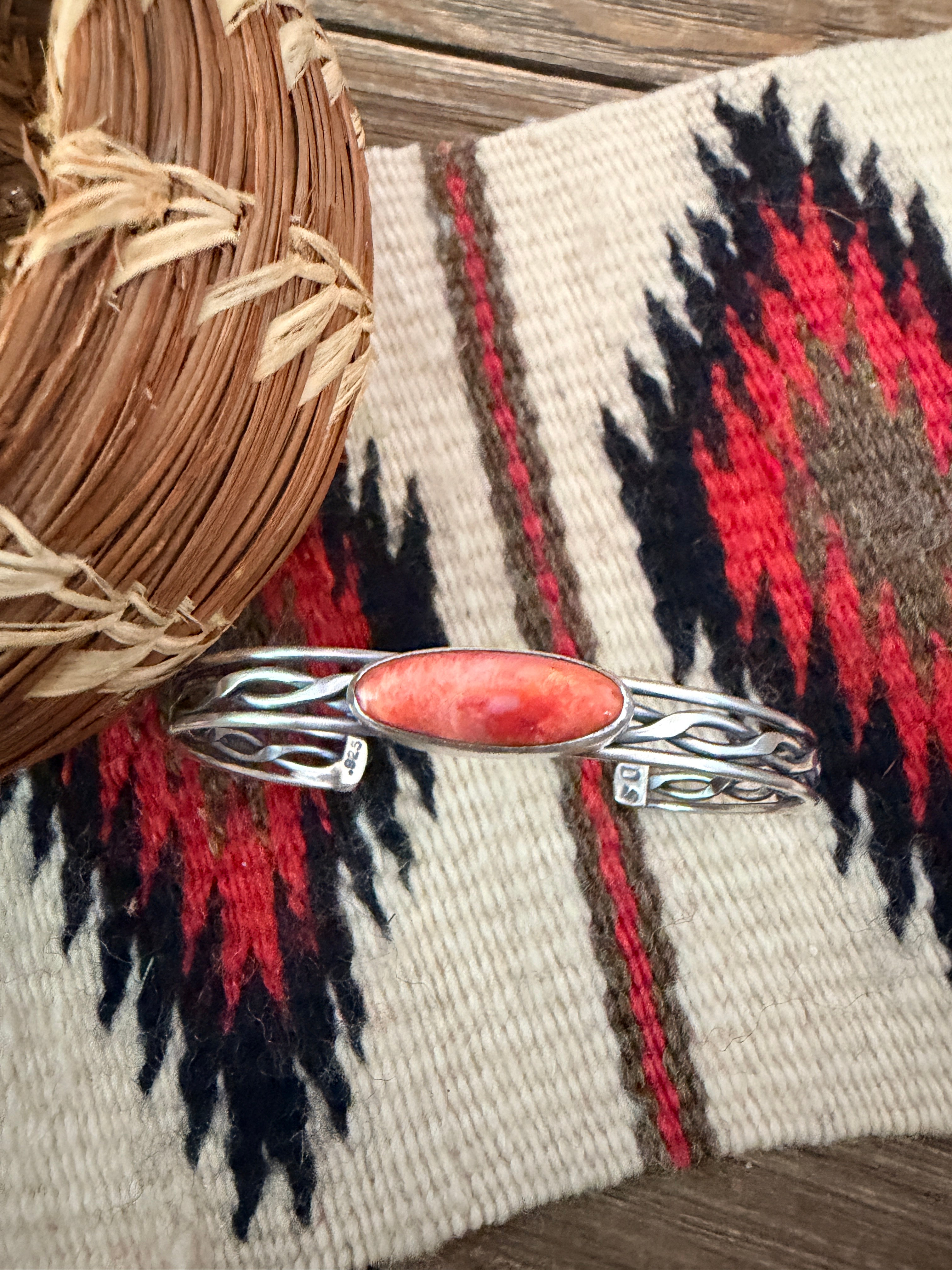 Handcrafted Orange Spiny & Sterling Silver Cuff Bracelet