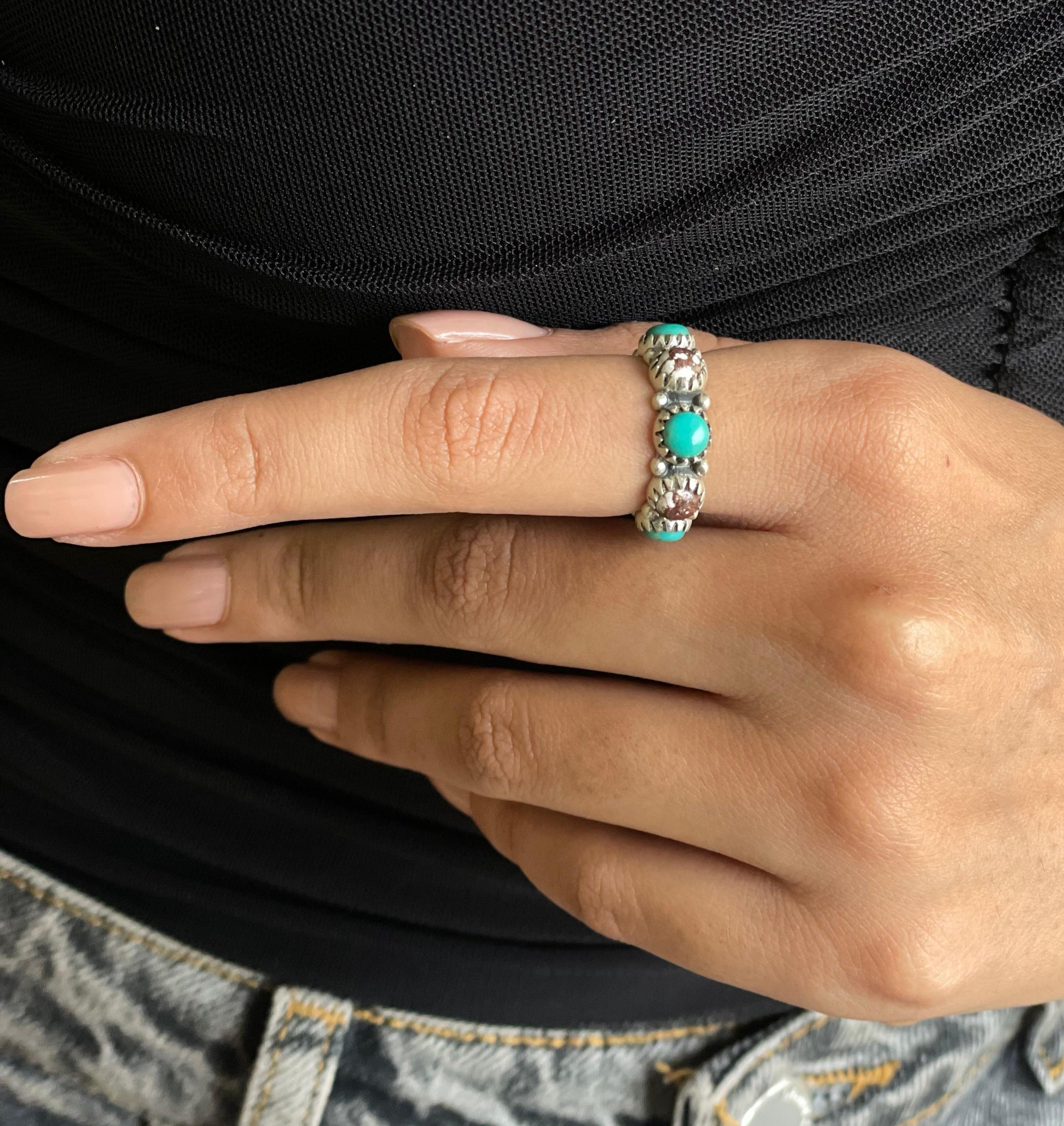 Kingman Turquoise & Wild Horse Sterling Silver Eternity Band