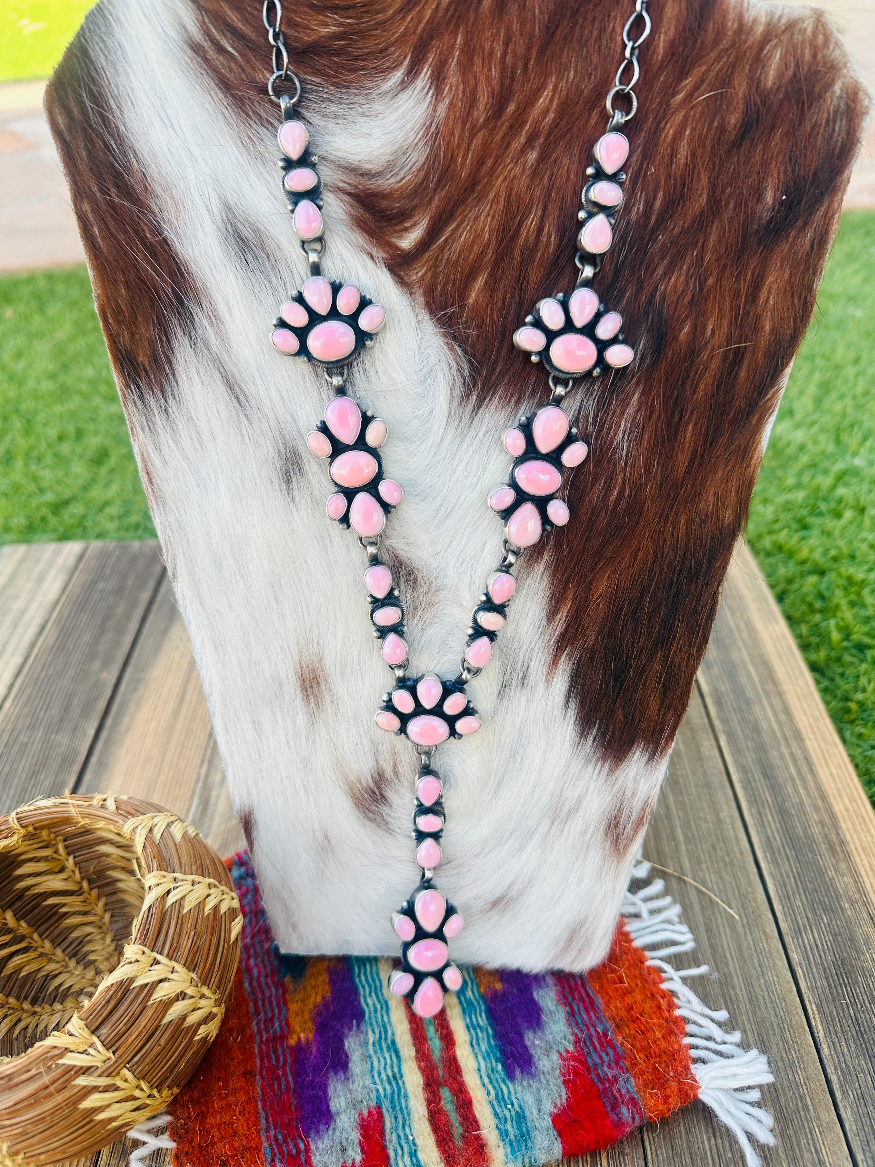 Handcrafted Queen Pink Conch & Sterling Silver Lariat Necklace by Travis James