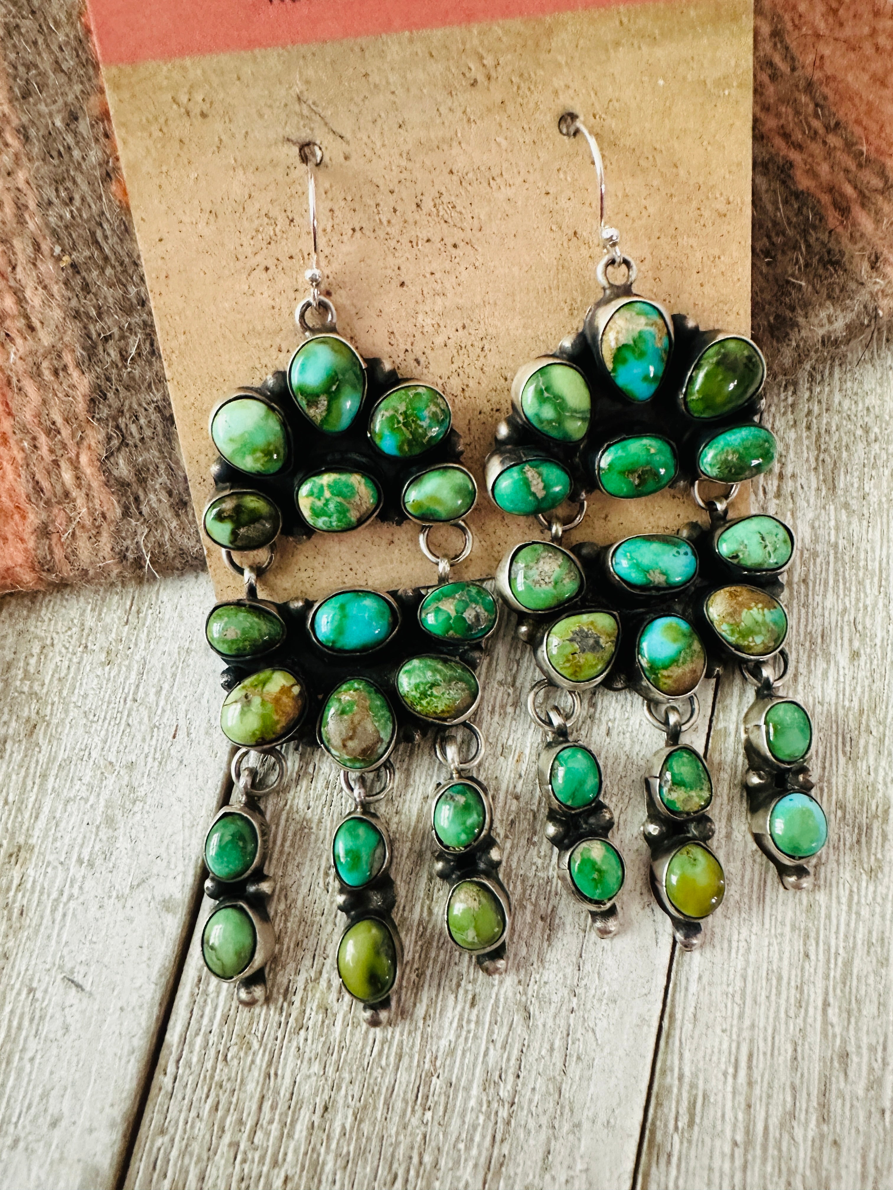 Handcrafted Sonoran Mountain Turquoise & Sterling Silver Cluster Dangle Earrings