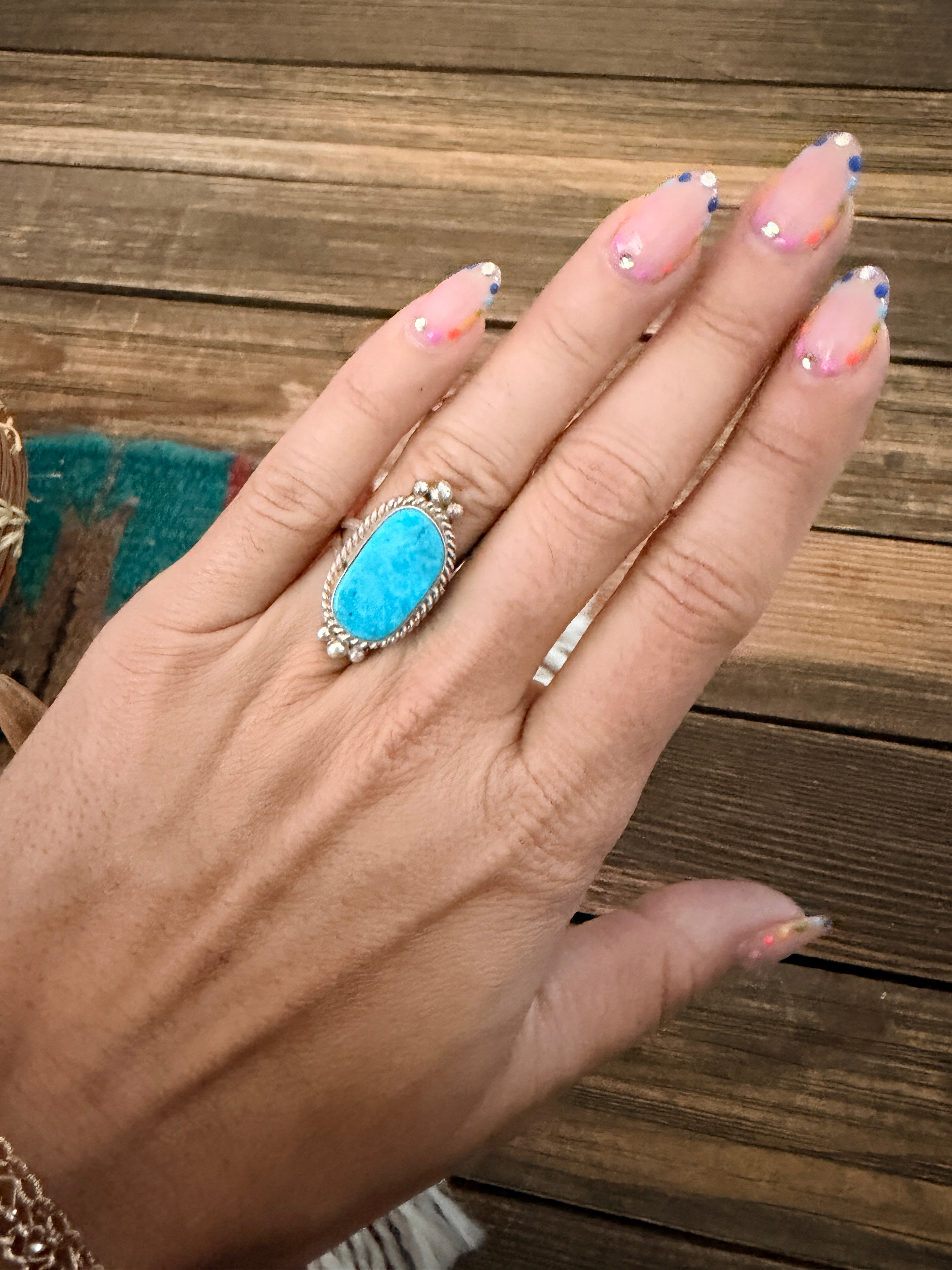 Handcrafted Turquoise & Sterling Silver Ring Size 4.75