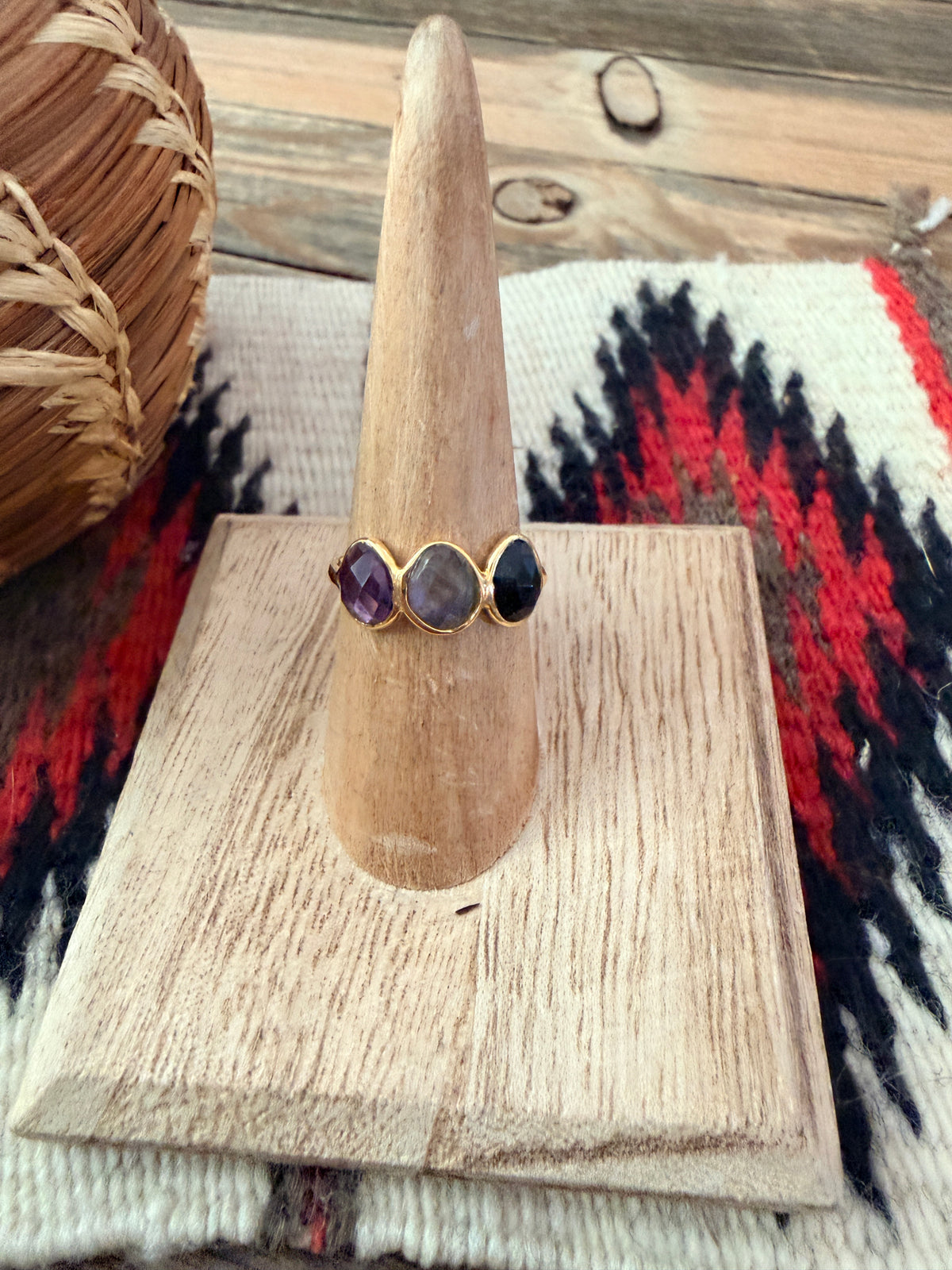 Handmade 18K Gold Vermeil Sterling Silver & Multi Stone Ring Size 7