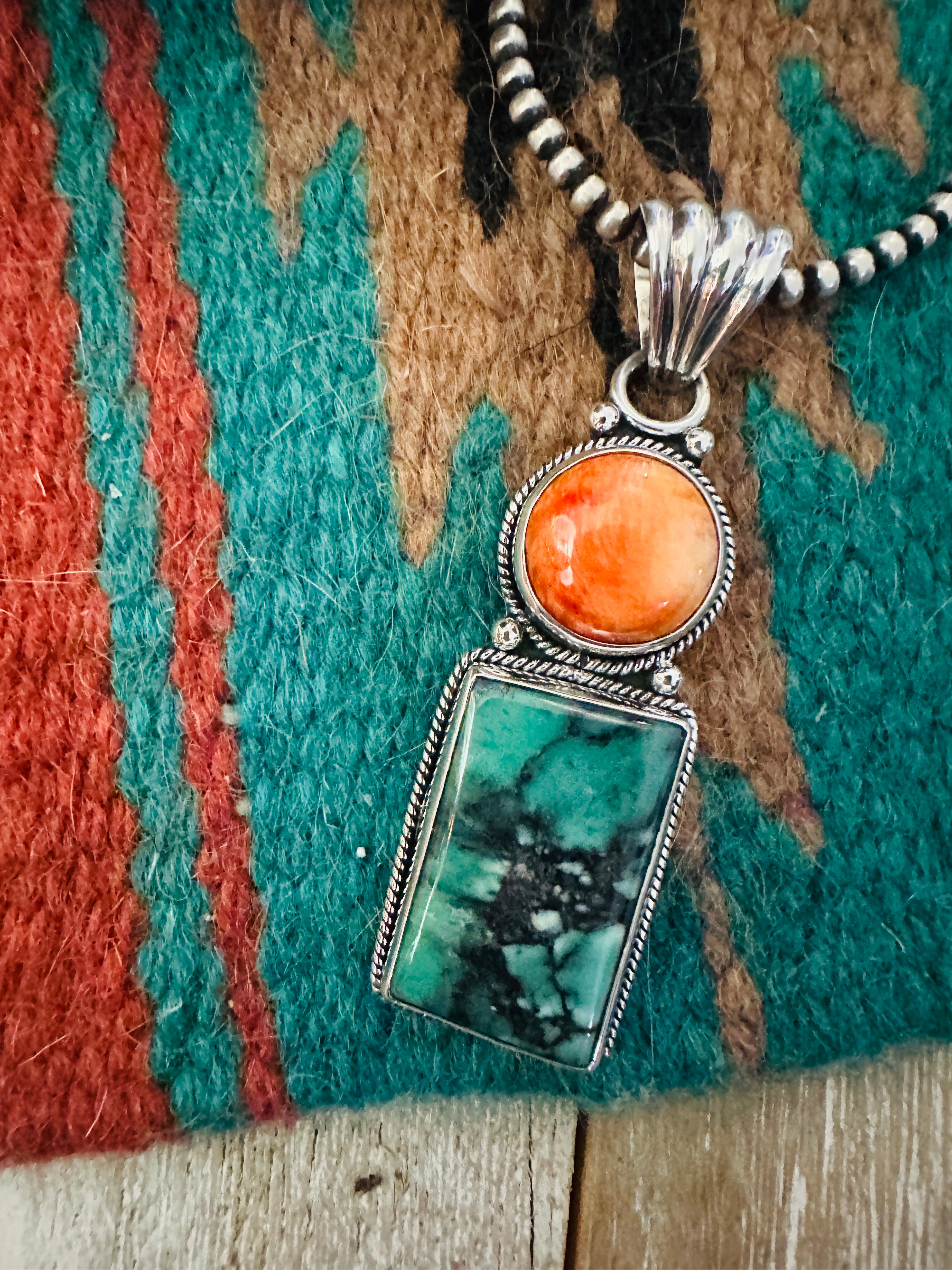 Handcrafted Sterling Silver, Spiny & Turquoise Pendant