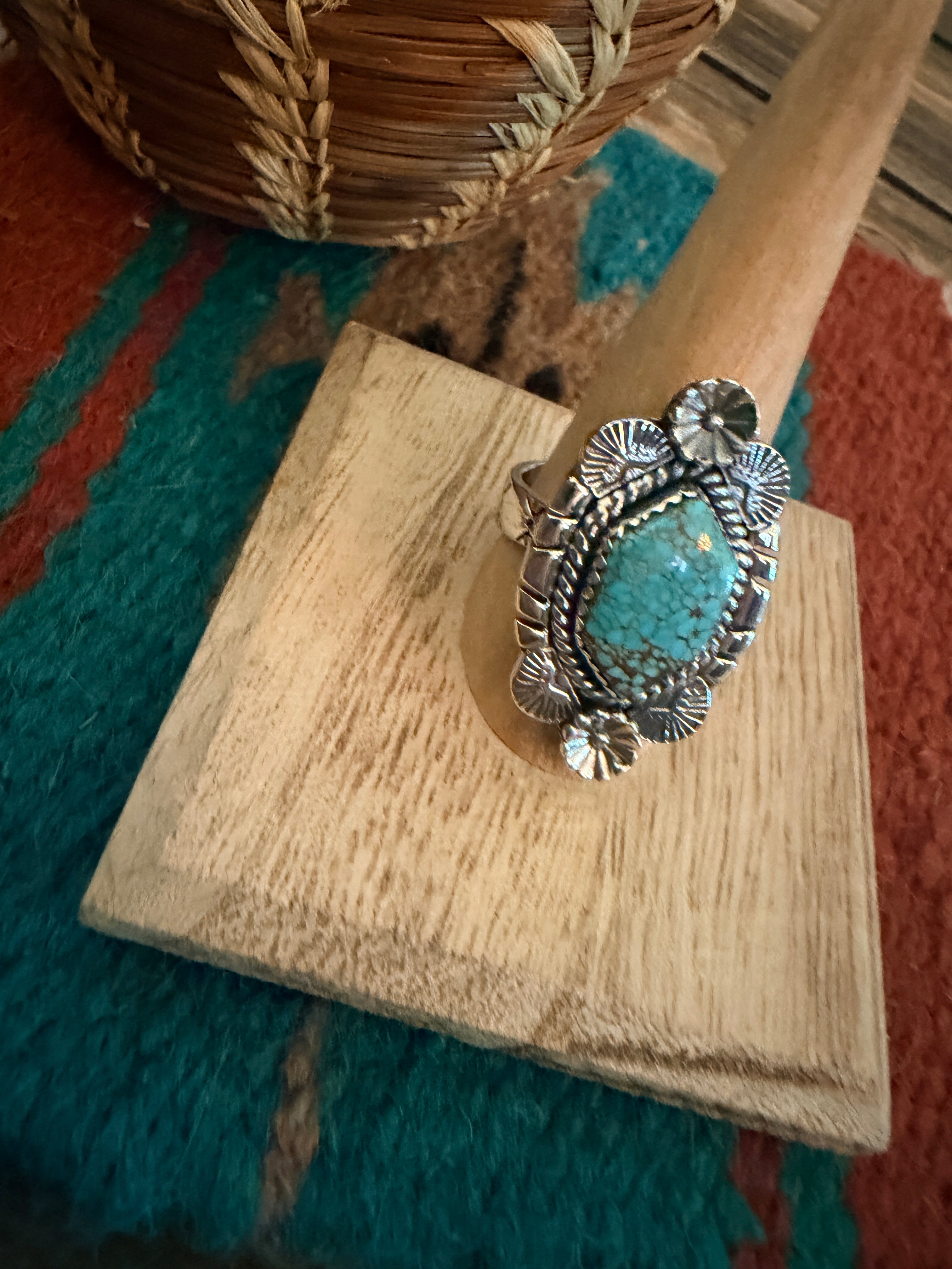Handmade Sterling Silver Number 8 Turquoise Adjustable Ring Signed Nizhoni