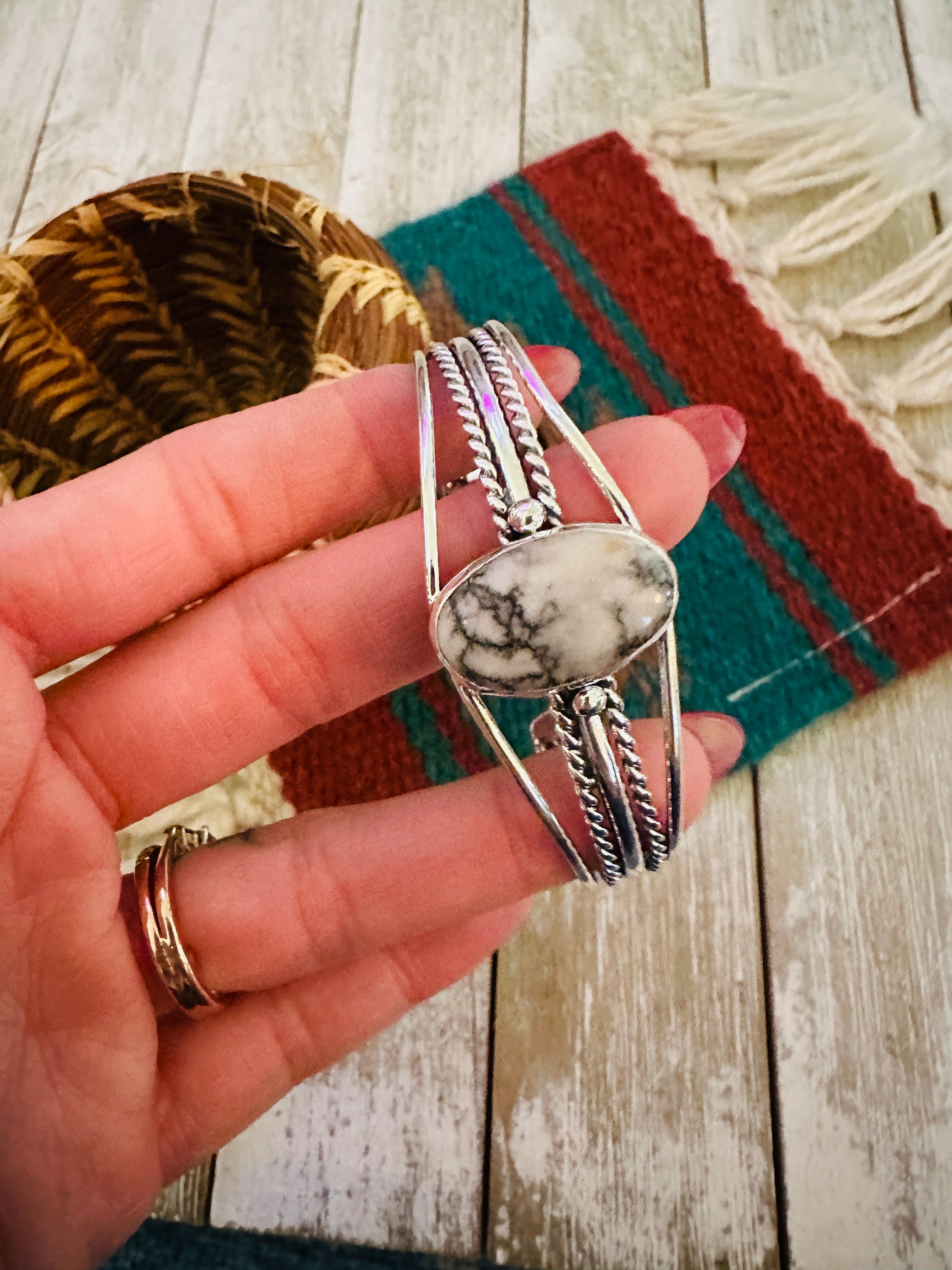 Handcrafted Sterling Silver & White Buffalo Cuff Bracelet