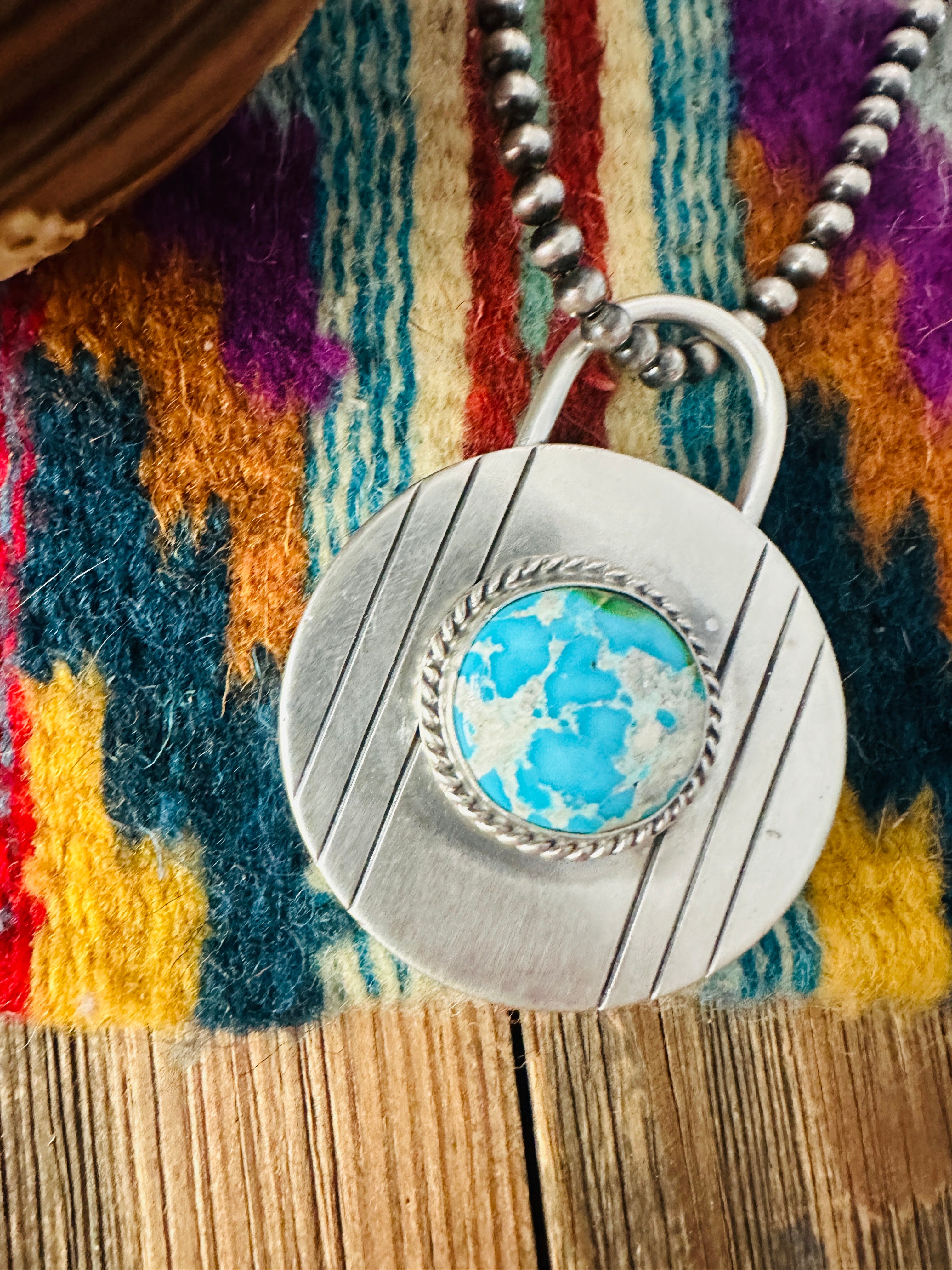 Handcrafted Turquoise & Sterling Silver Locket Style Pendant by Charles Johnson
