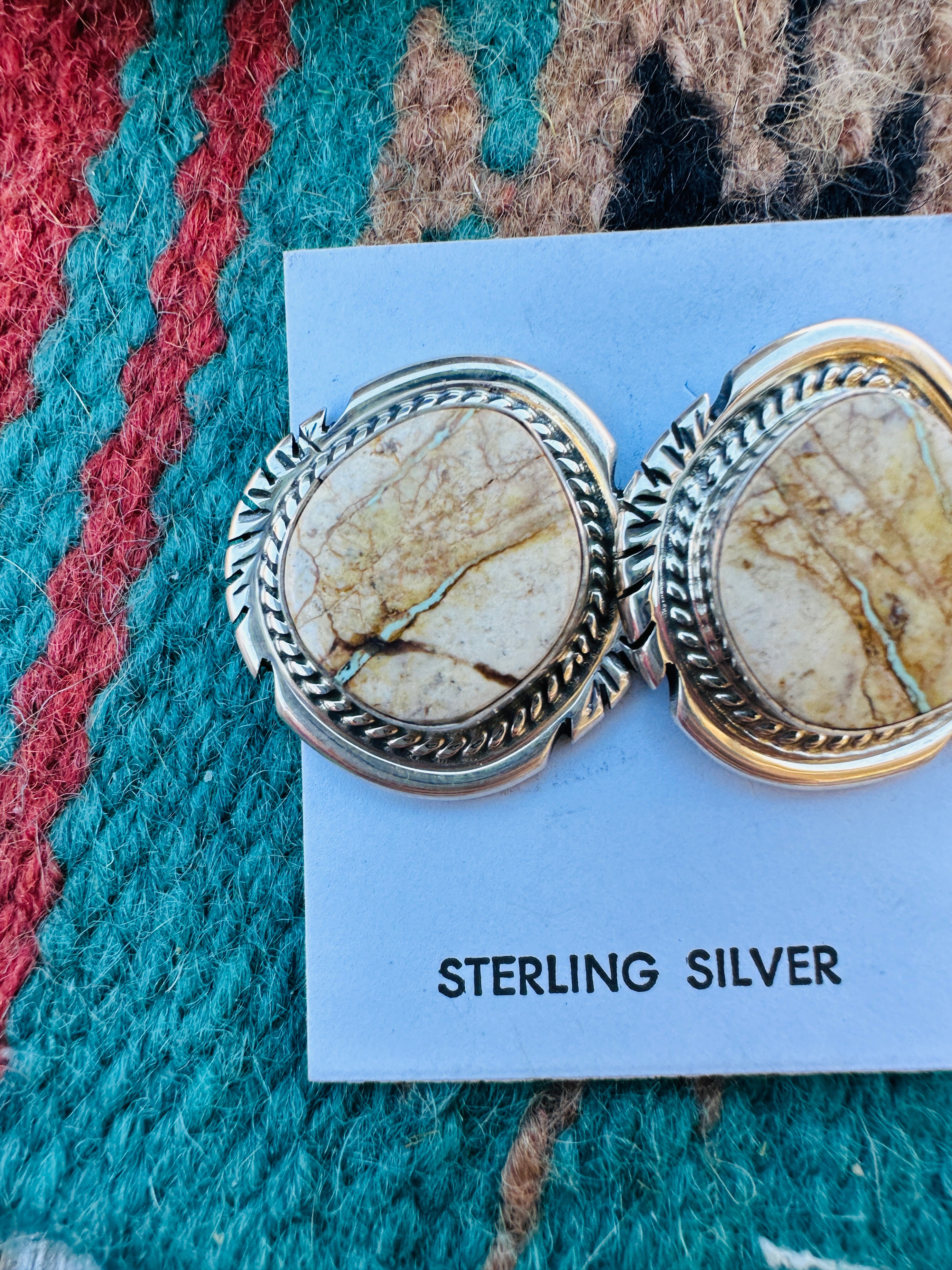 Handcrafted Ribbon Turquoise & Sterling Silver Post Earrings