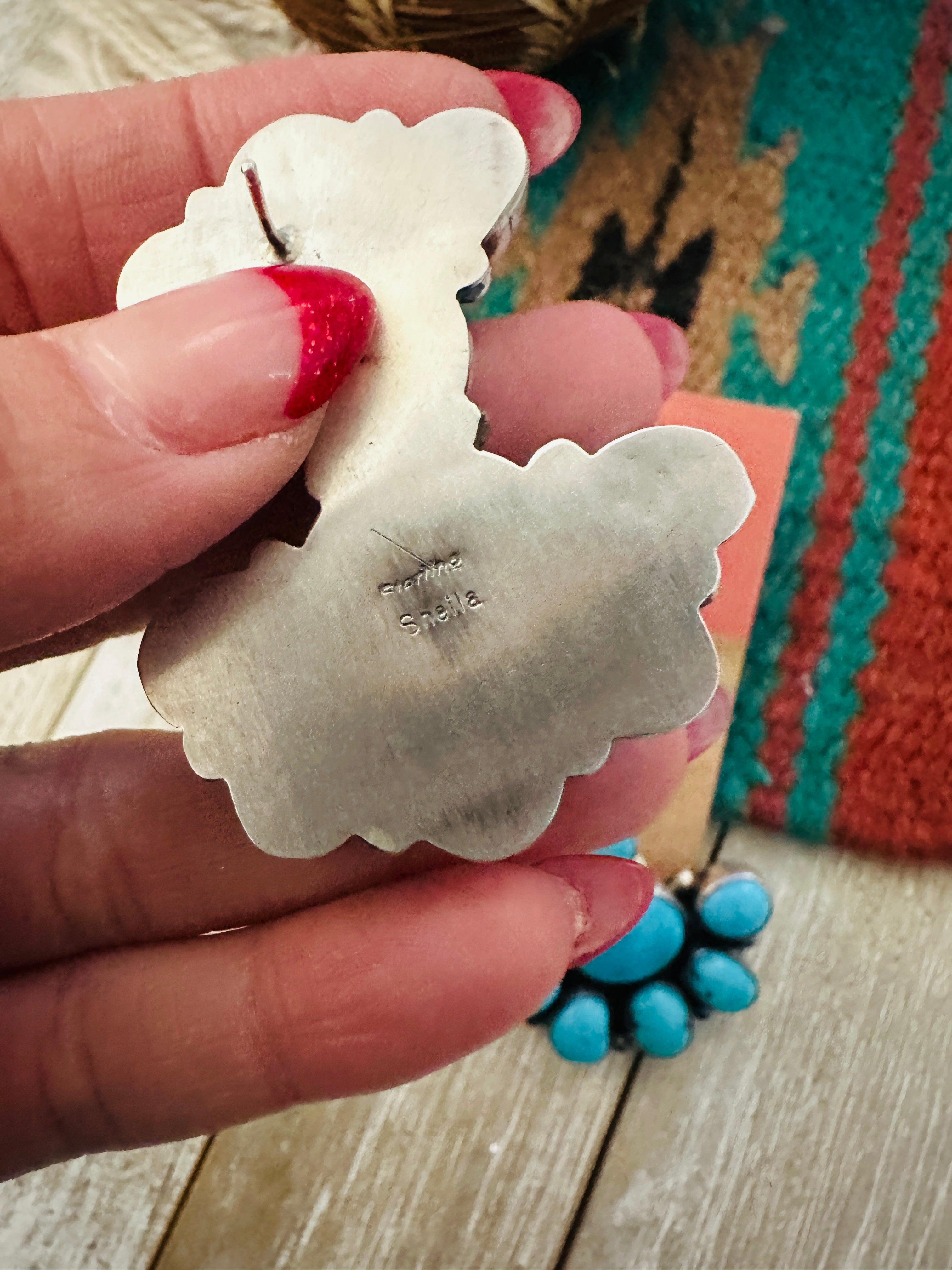 Handcrafted Turquoise And Sterling Silver Cluster Dangle Earrings by Sheila Becenti