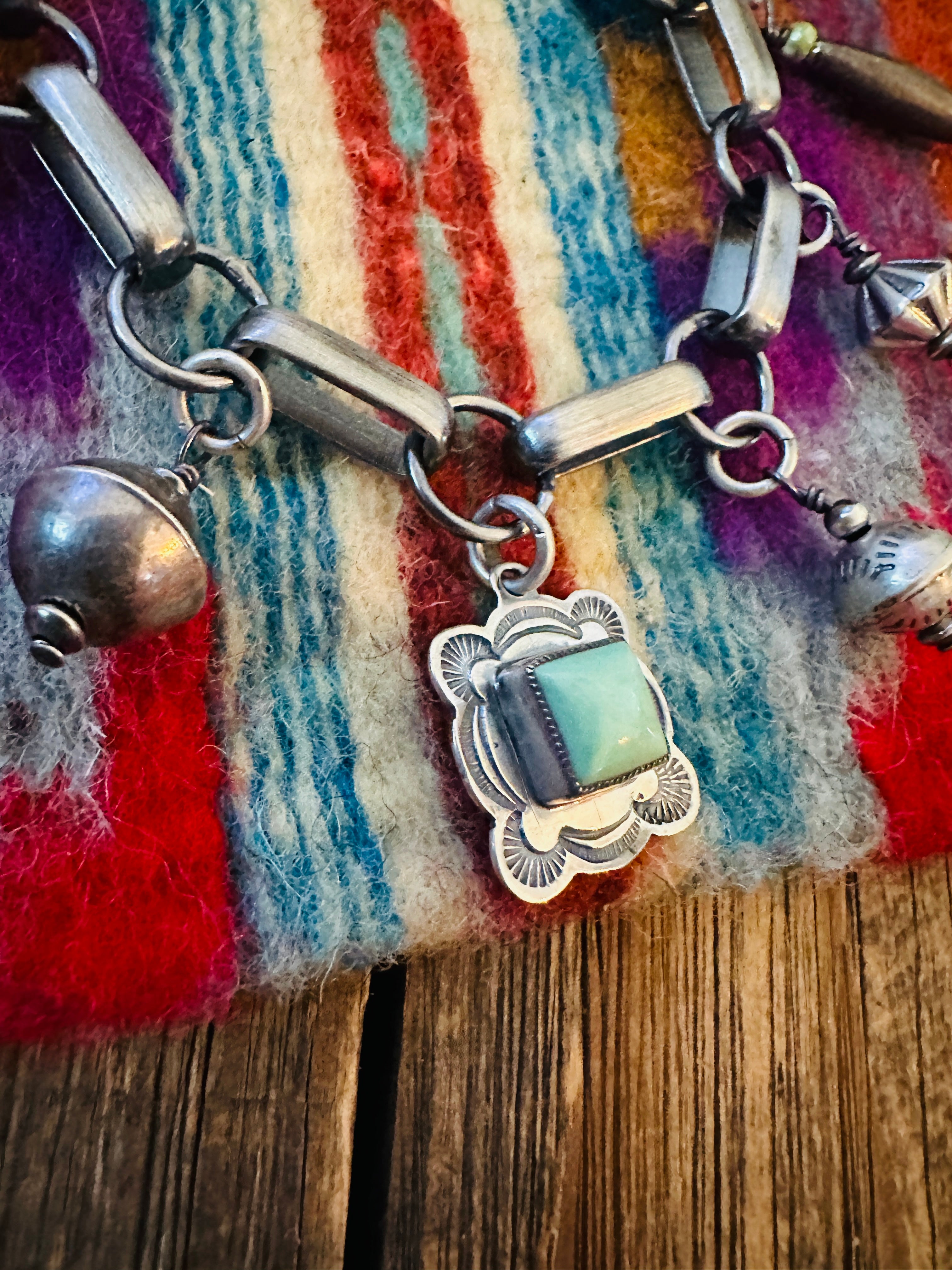 Handcrafted Sterling Silver & Turquoise Charm Bracelet