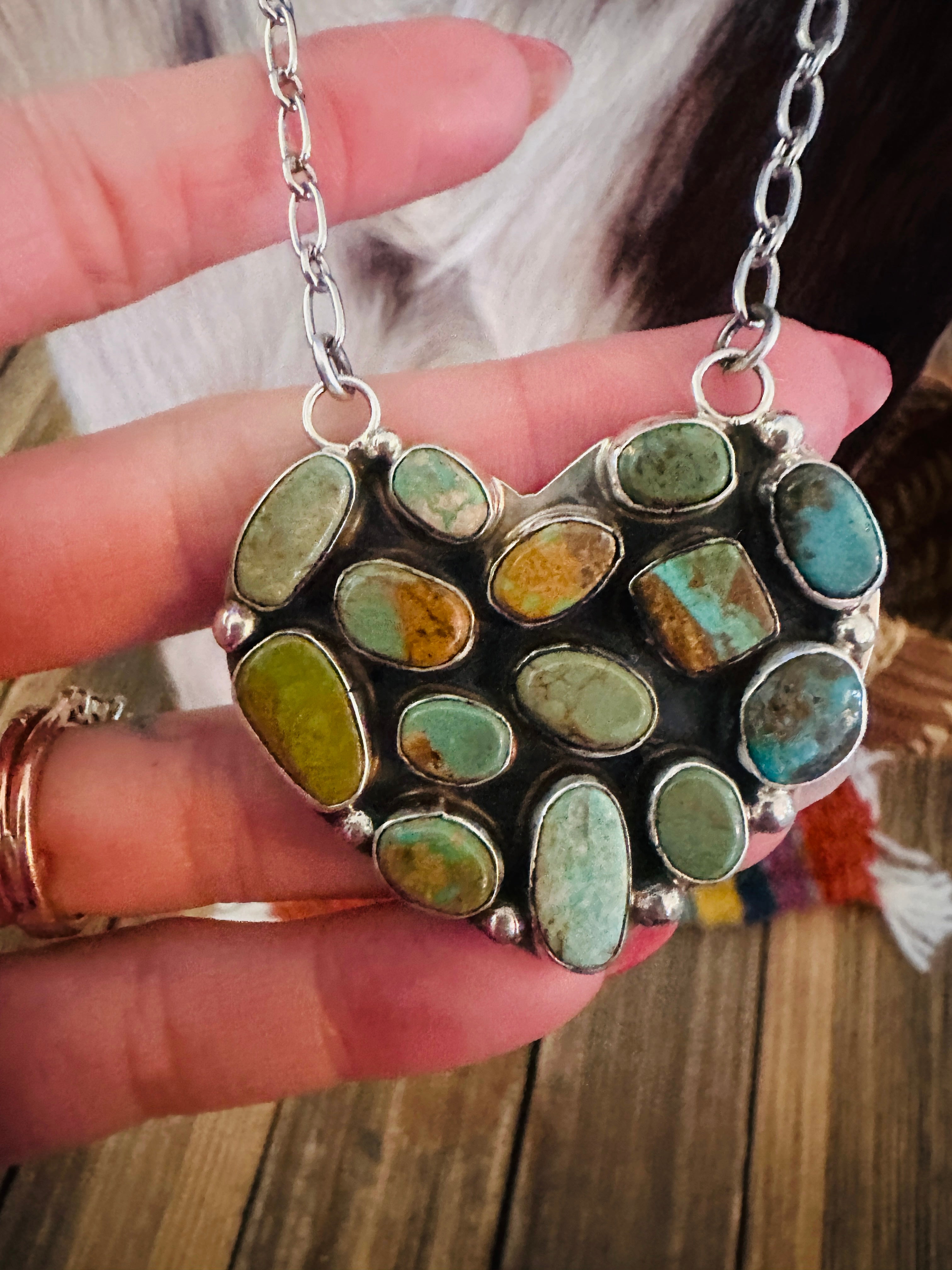 Handcrafted Turquoise & Sterling Silver Heart Necklace by Jacqueline Silver