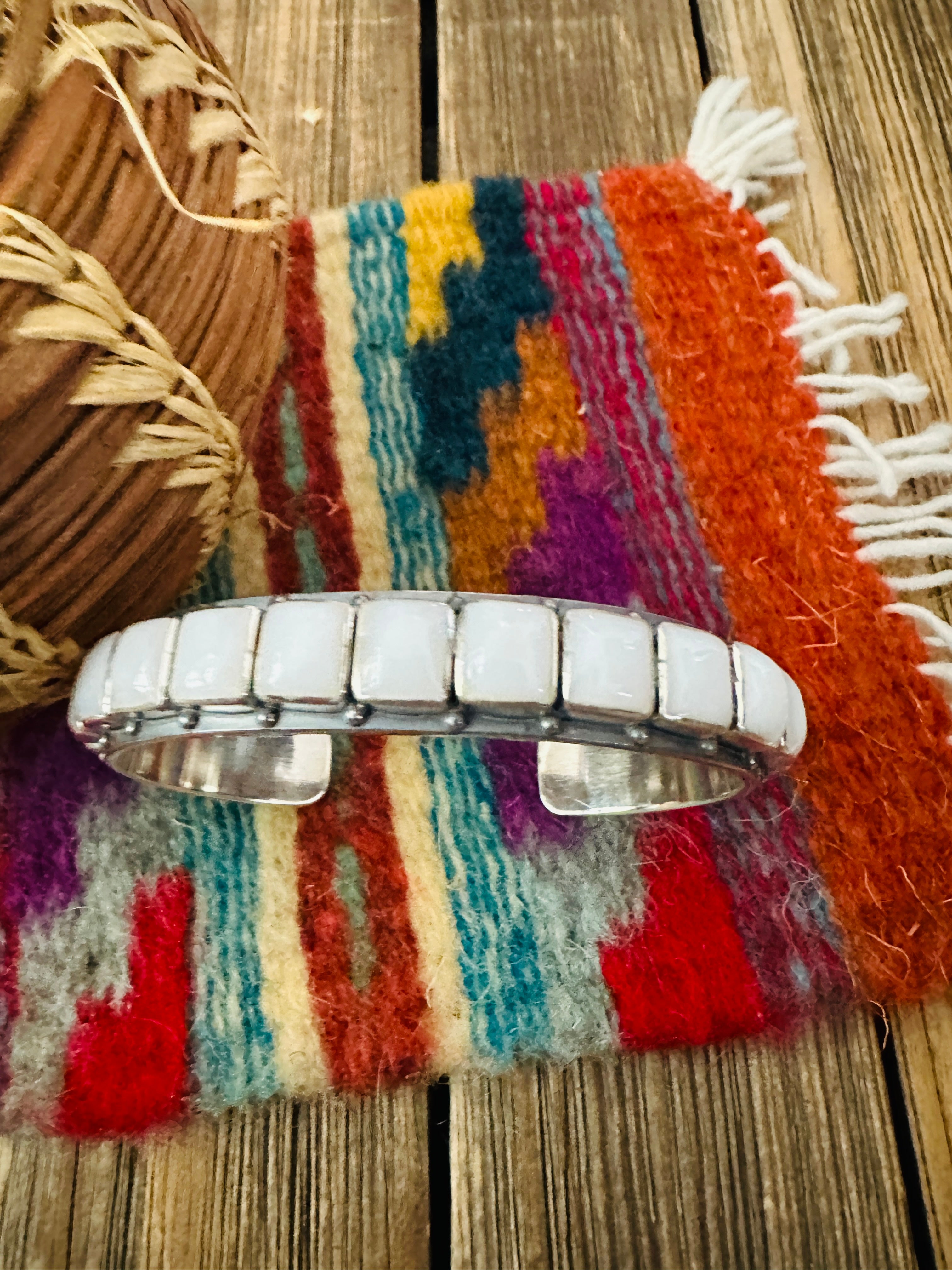 Handcrafted Sterling Silver and Mother of Pearl Cuff Bracelet by Federico Jimenez