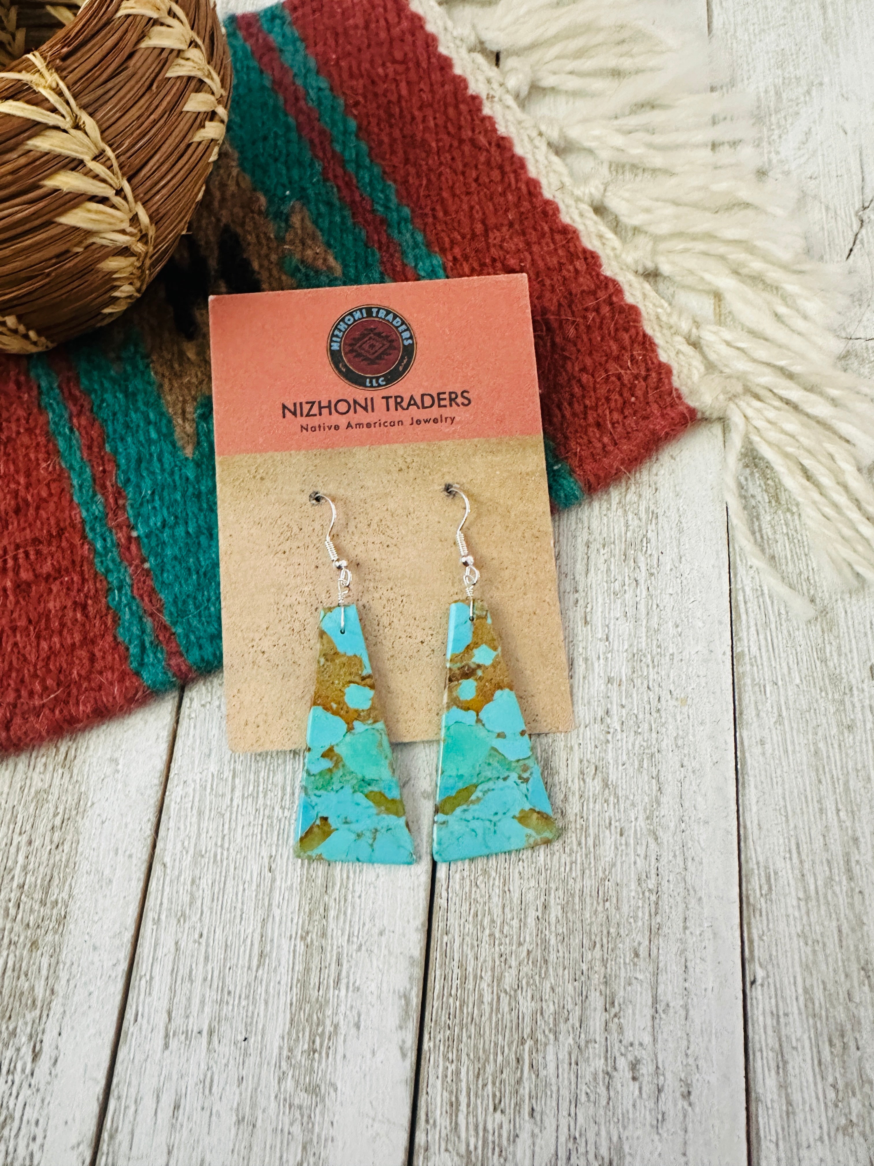 Handcrafted Sterling Silver & Turquoise Slab Dangle Earrings