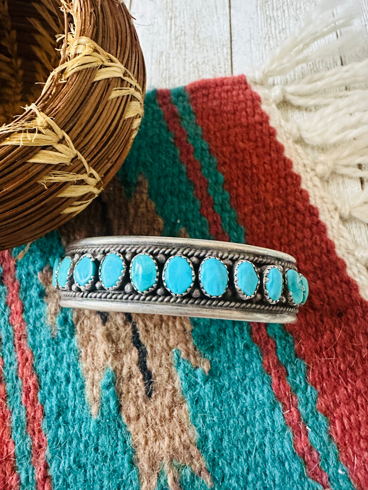 Old Pawn Handcrafted Sterling Silver & Turquoise Cuff Bracelet