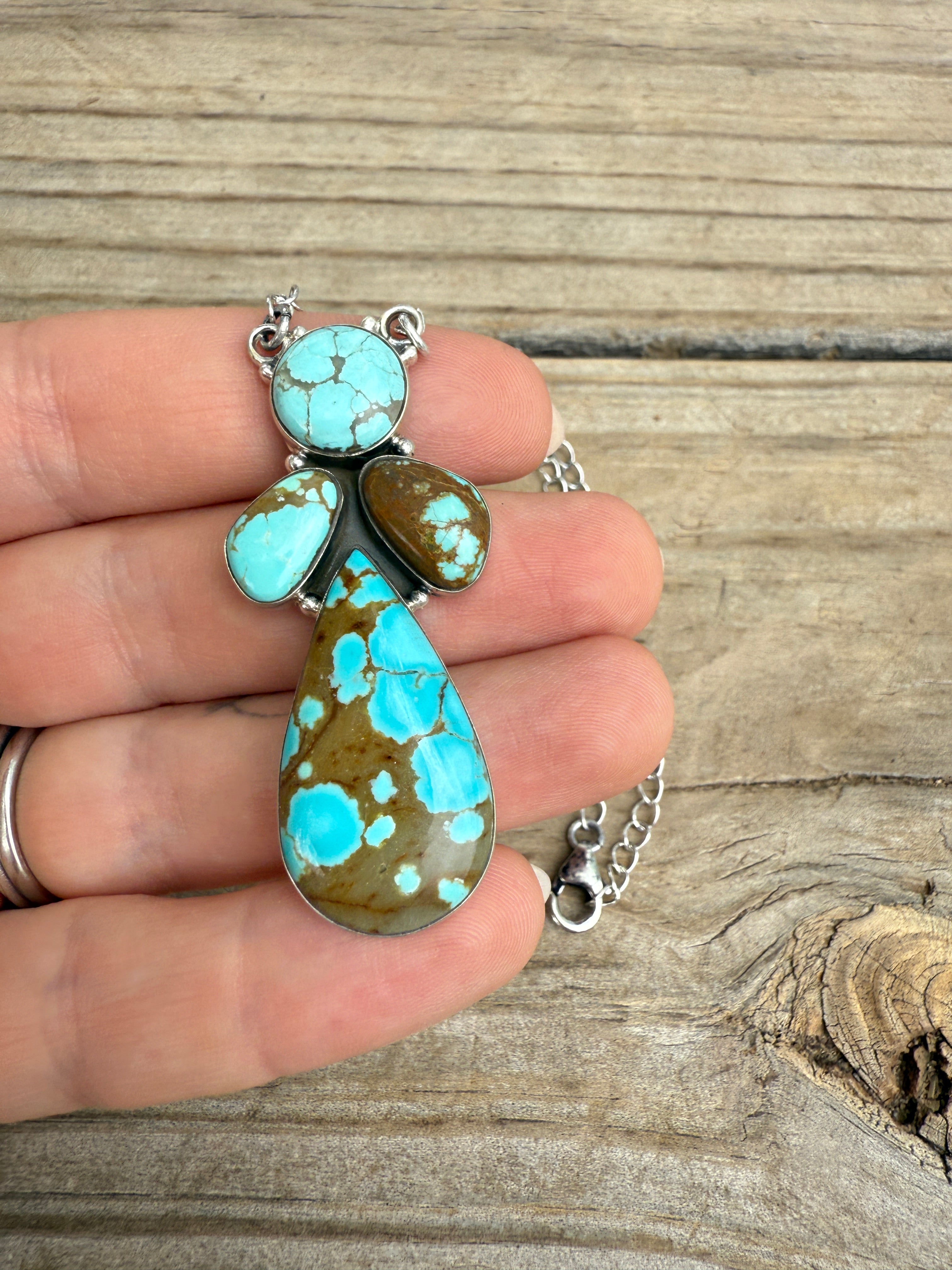 Handmade Sterling Silver Number 8 Turquoise 4 Stone Necklace