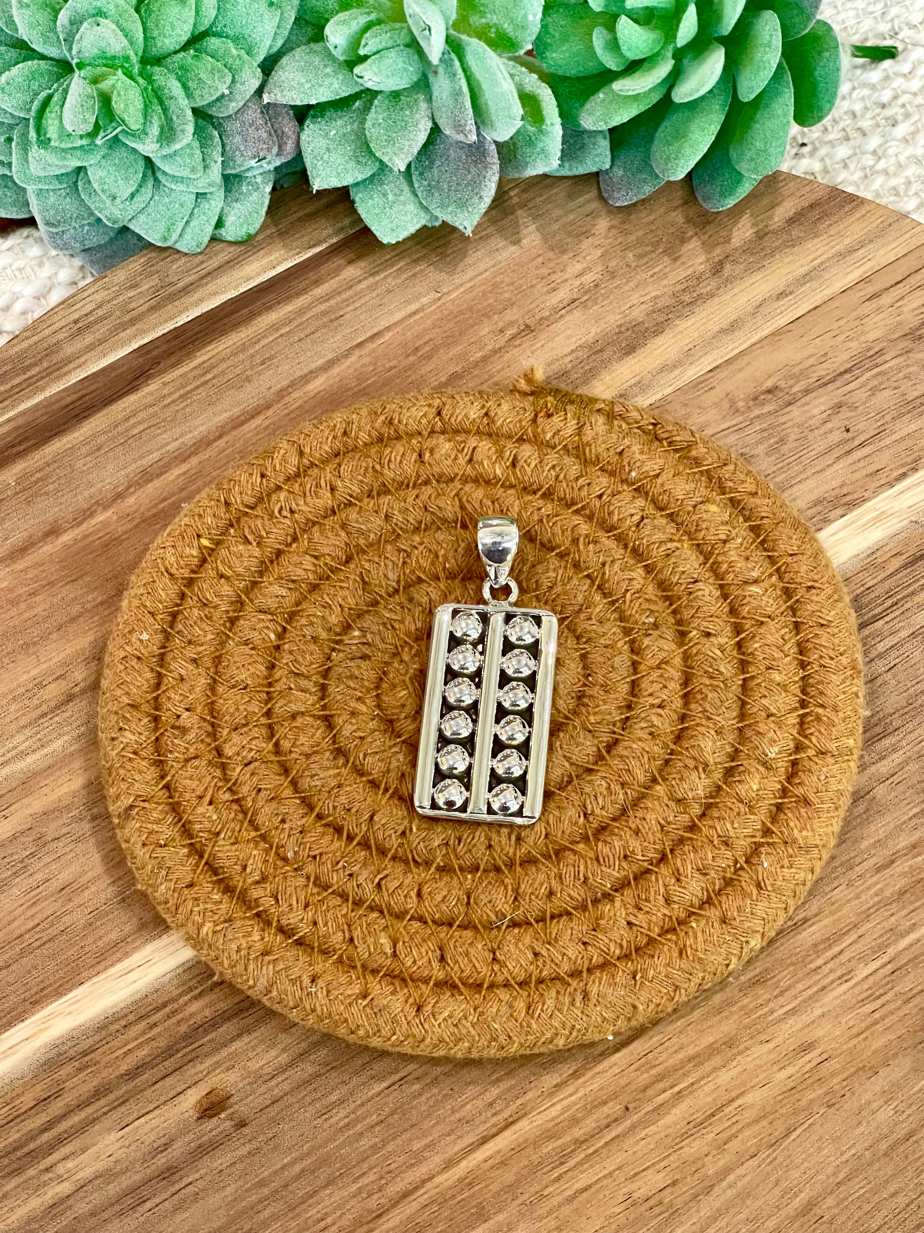 Handmade Sterling Silver Bar Pendant with Signed Nizhoni