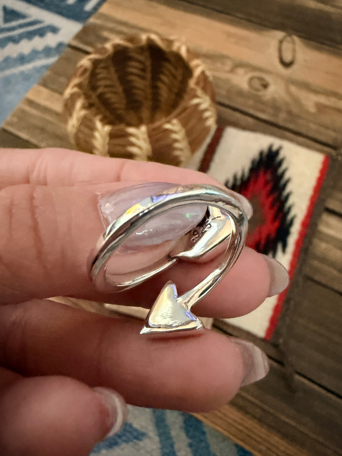 Handcrafted Sterling Silver, Opal & Turquoise Inlay Adjustable Arrow Ring