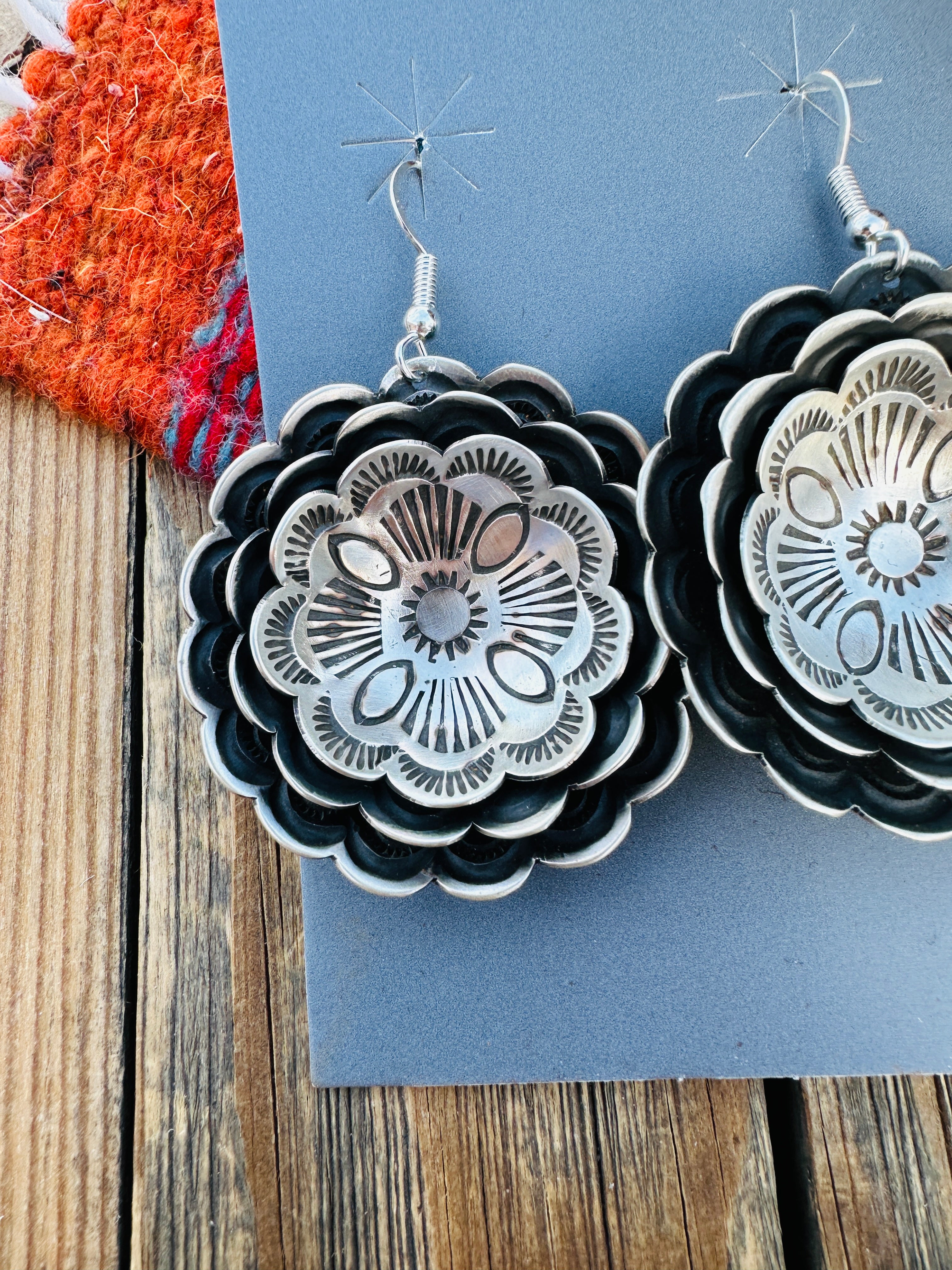 Handcrafted Sterling Silver Concho Dangle Earrings by Leander Tahe