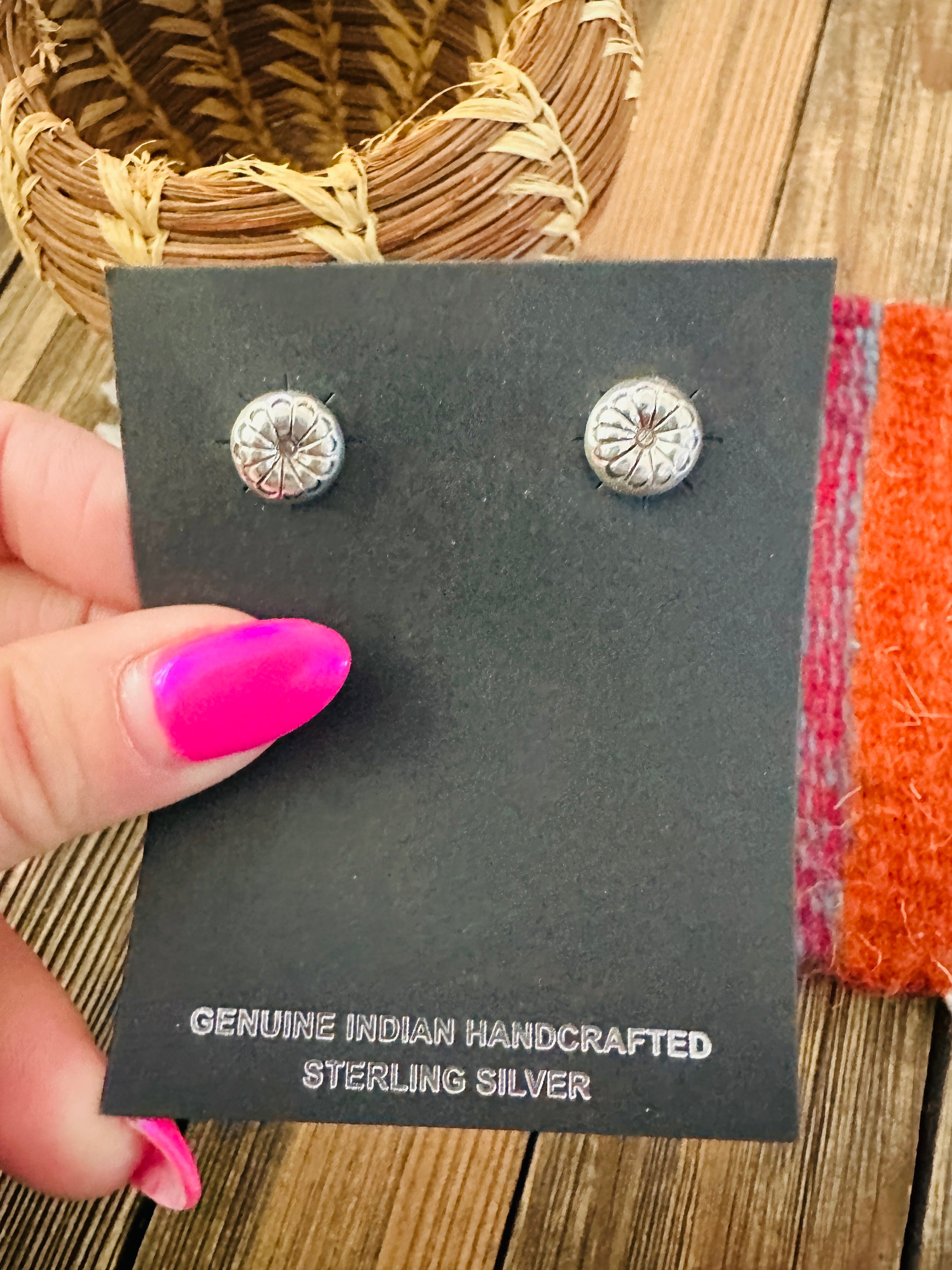 Handcrafted Sterling Silver Concho Stud Earrings