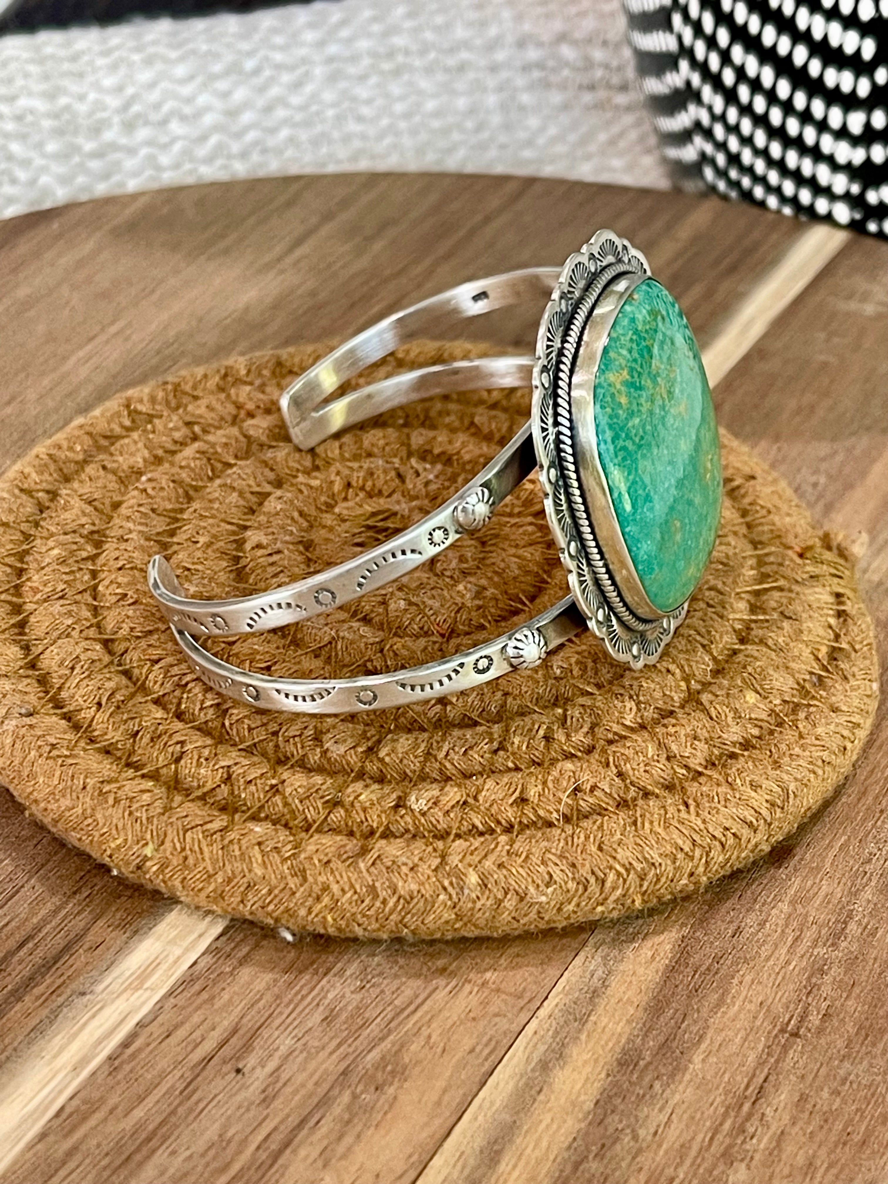 Gorgeous Handmade Sterling Silver & Royston Turquoise Cuff Bracelet