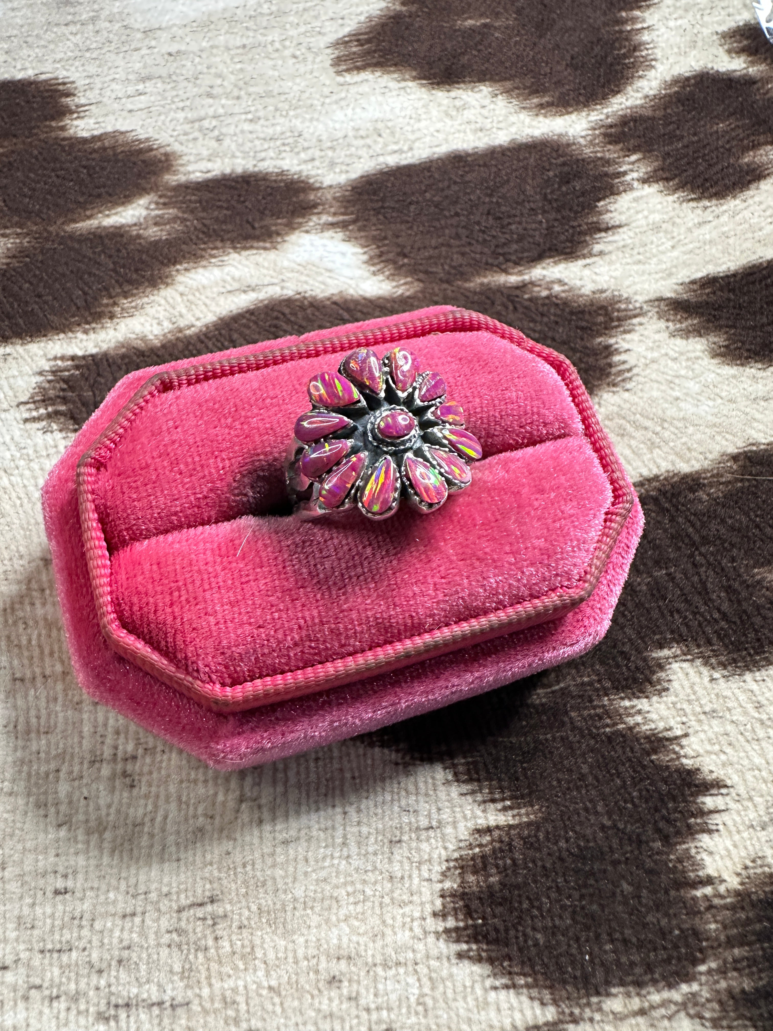 Handmade Sterling Silver & Hot Pink Opal Adjustable Ring