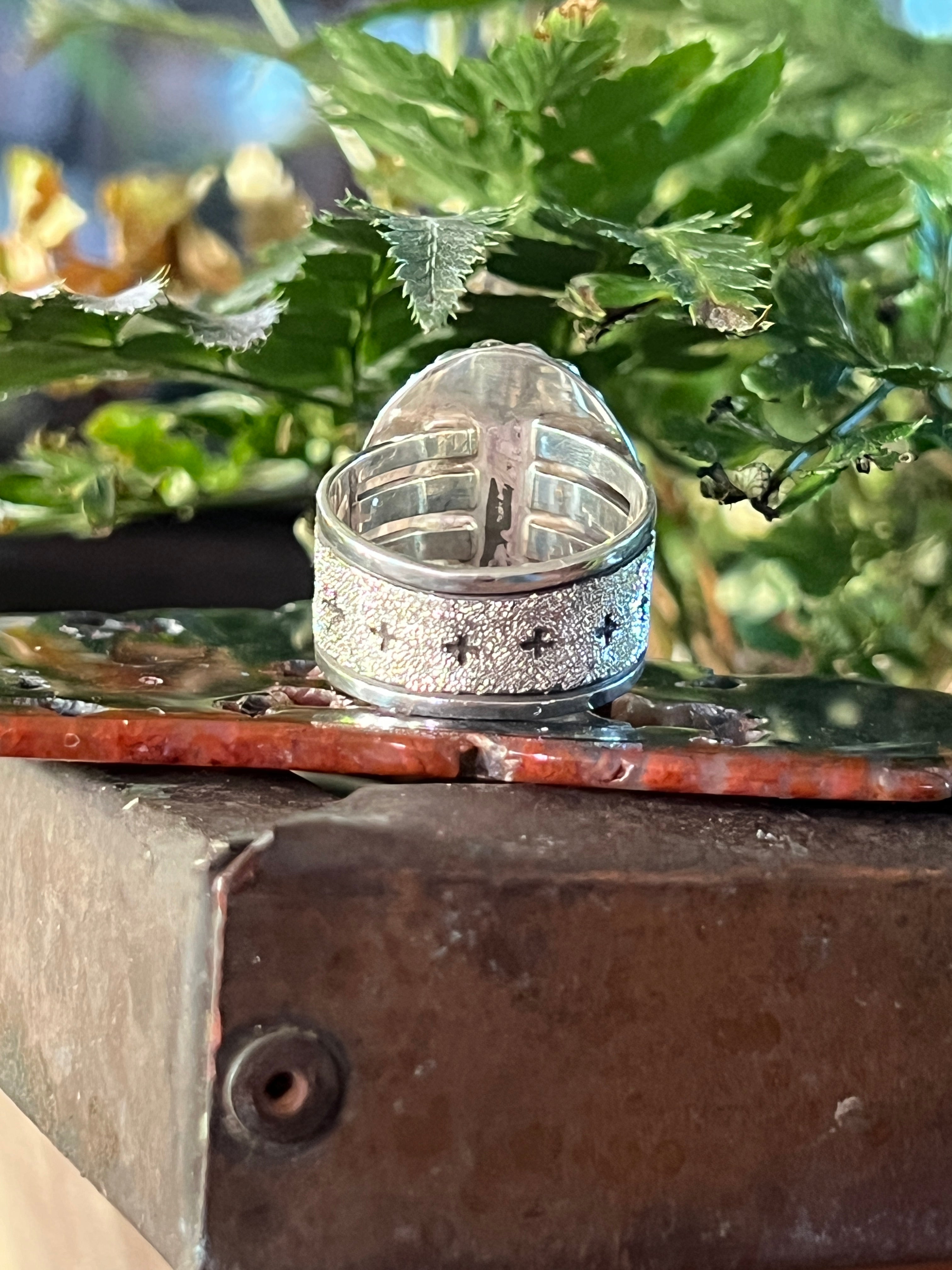 Handcrafted Sterling Silver and Egyptian Turquoise Single Stone Ring by Shaun Rogers, Size 9.5