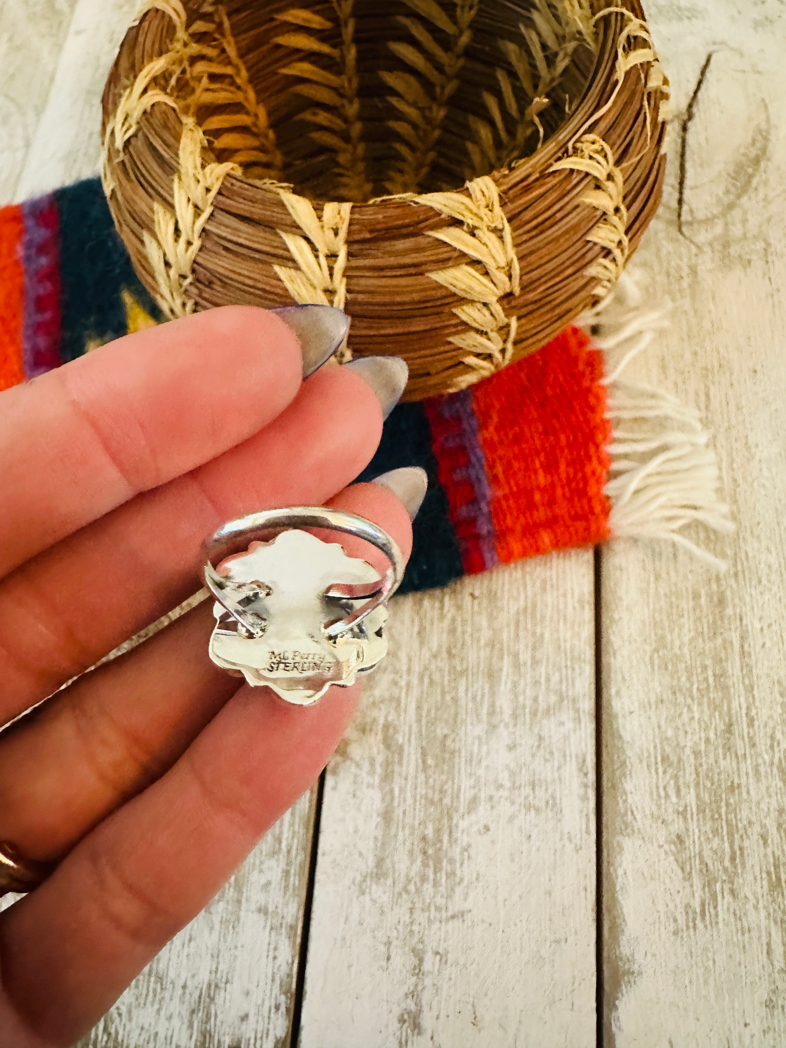 Handcrafted Turquoise & Sterling Silver Cluster Ring Size 6.5