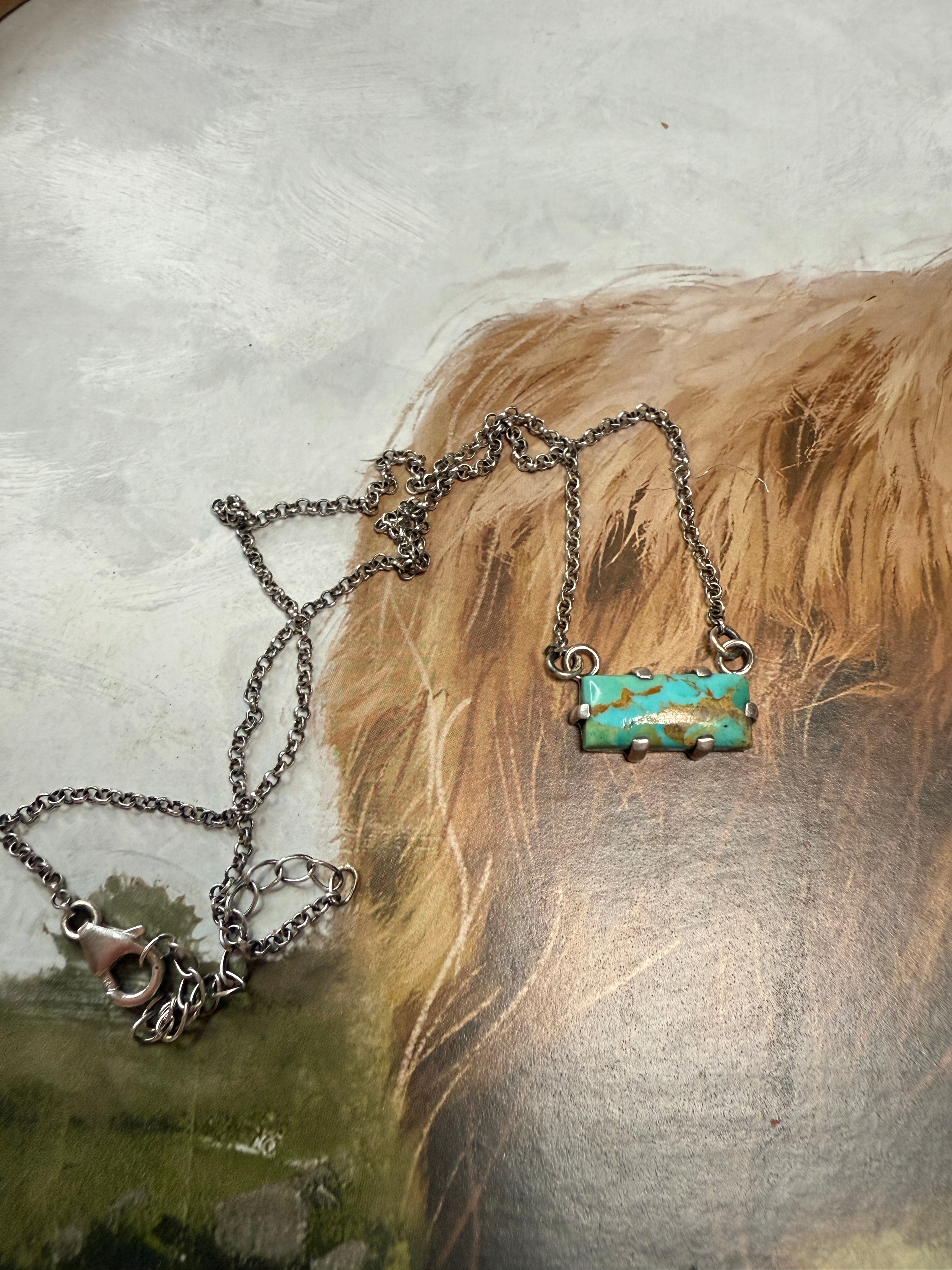 Handmade Sterling Silver Turquoise Bar Necklace