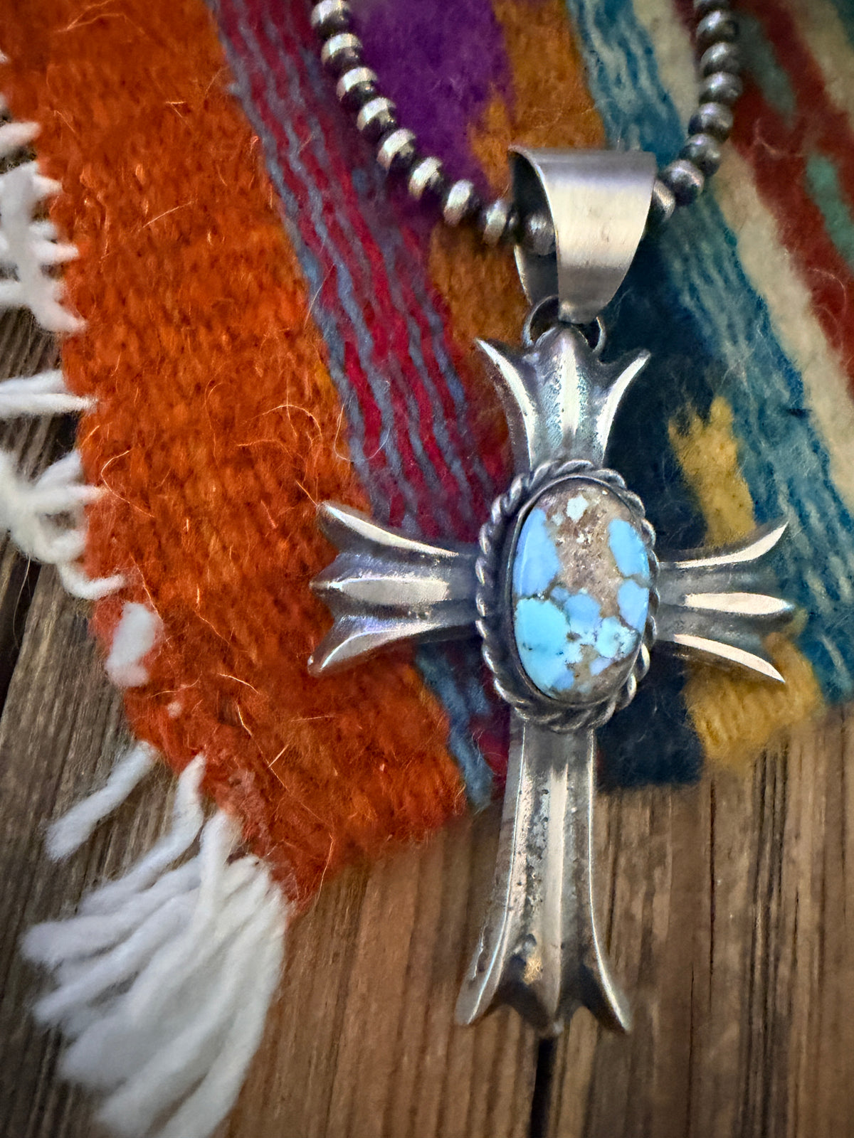 Handcrafted Golden Hills Turquoise & Sterling Silver Cross Pendant by Chimney Butte