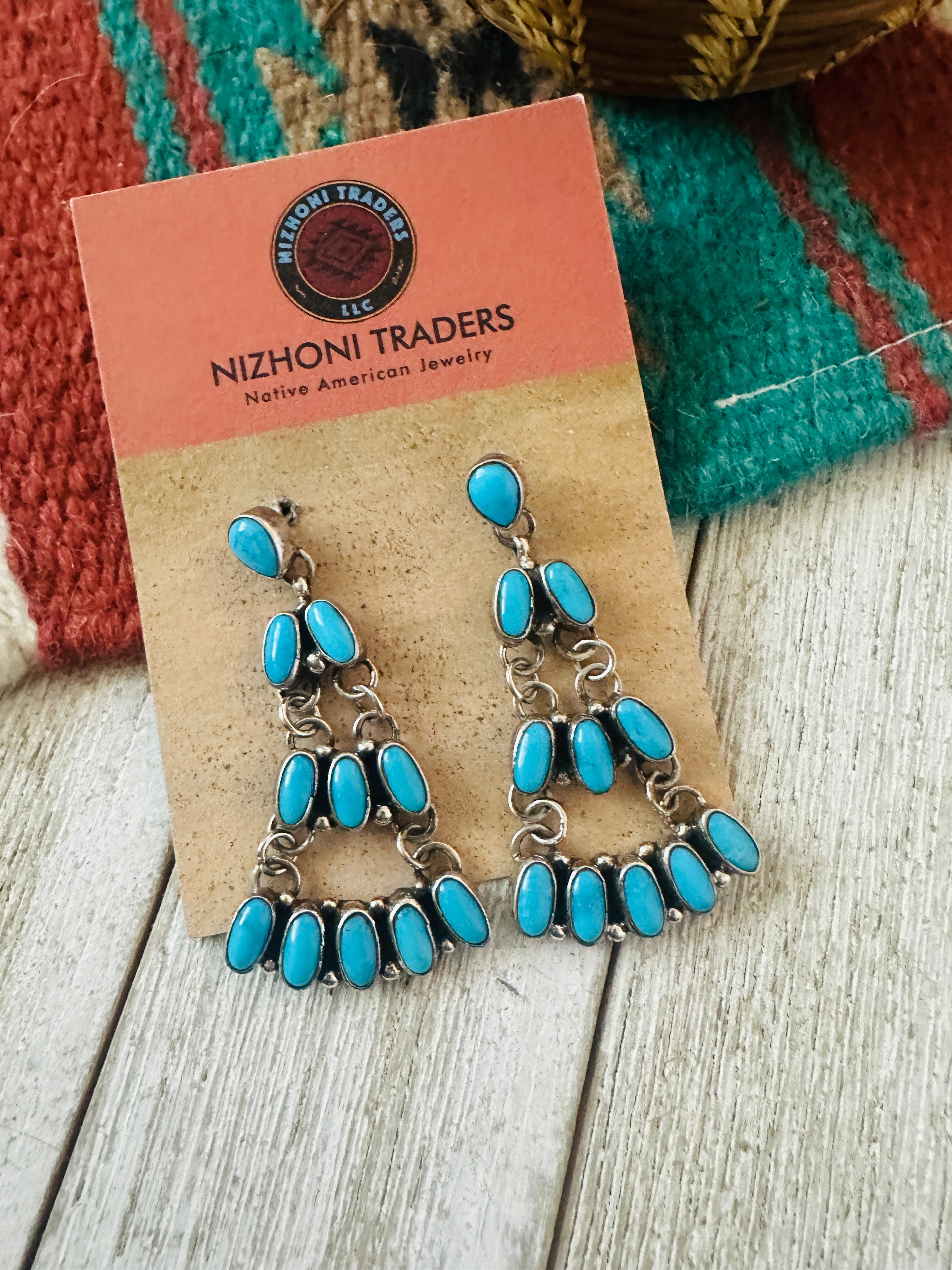 Handcrafted Turquoise & Sterling Silver Chandelier Dangle Earrings