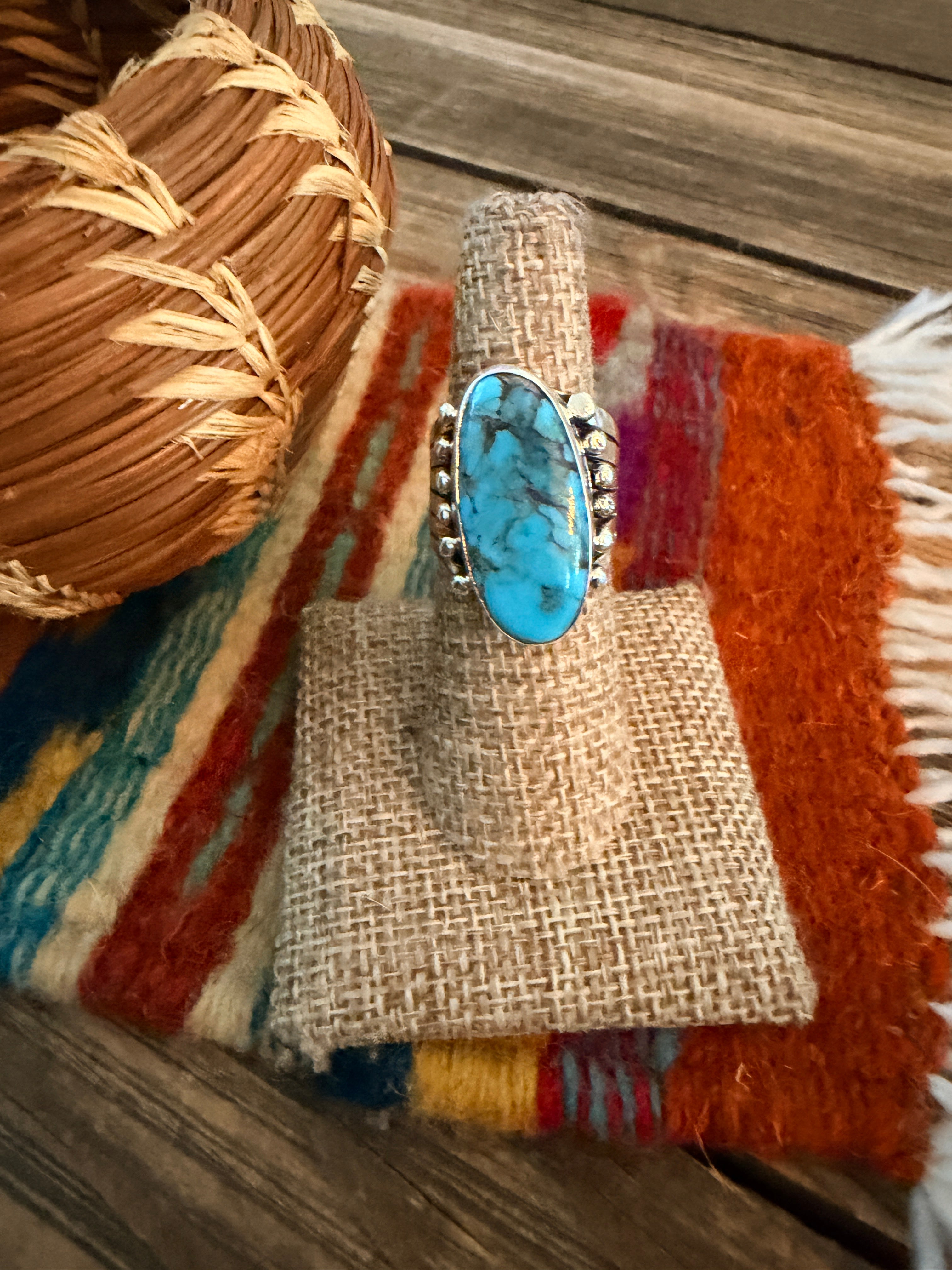Handcrafted Turquoise & Sterling Silver Ring Size 6.75