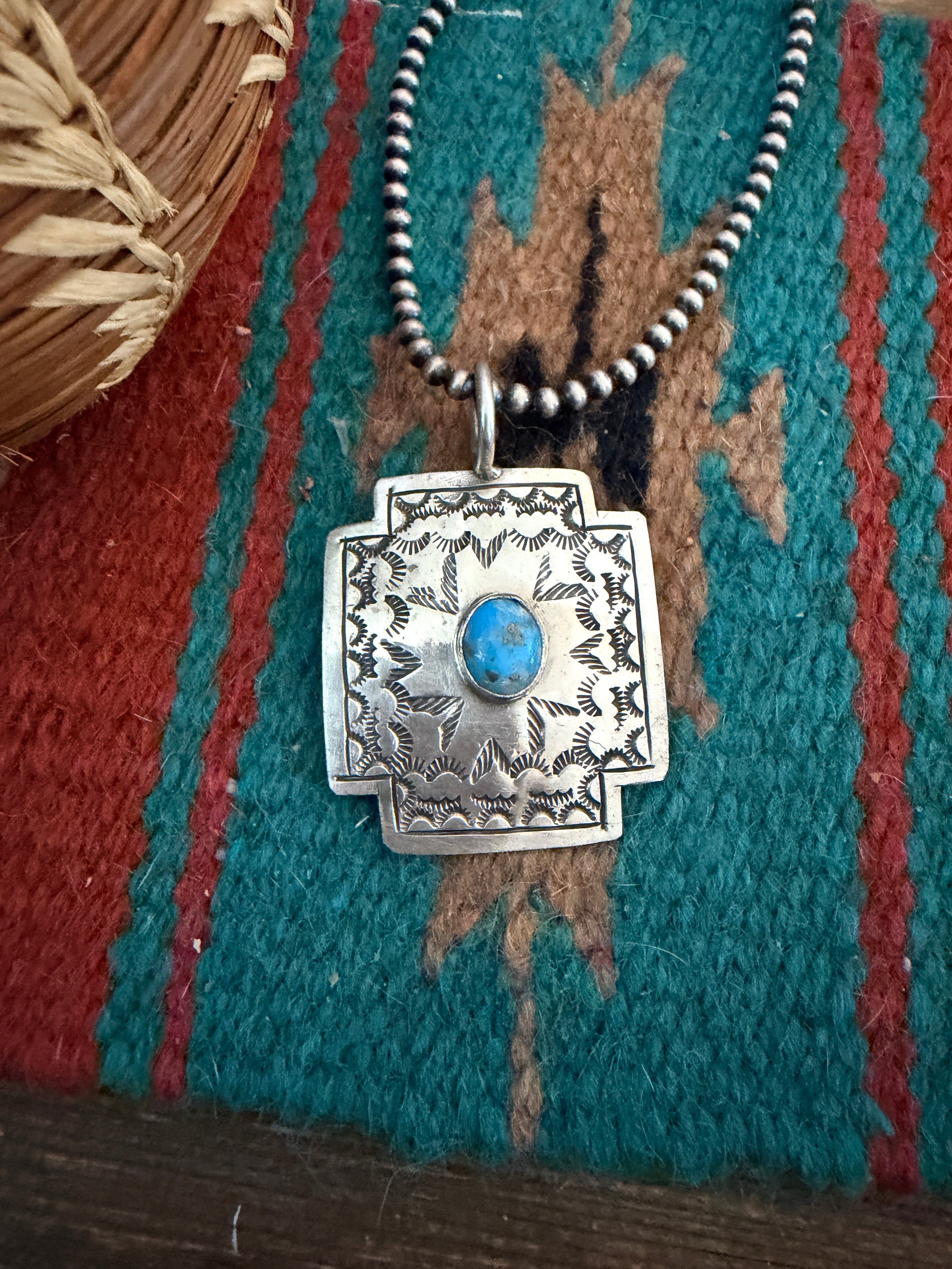 Handcrafted Turquoise and Sterling Silver Concho Cross Pendant